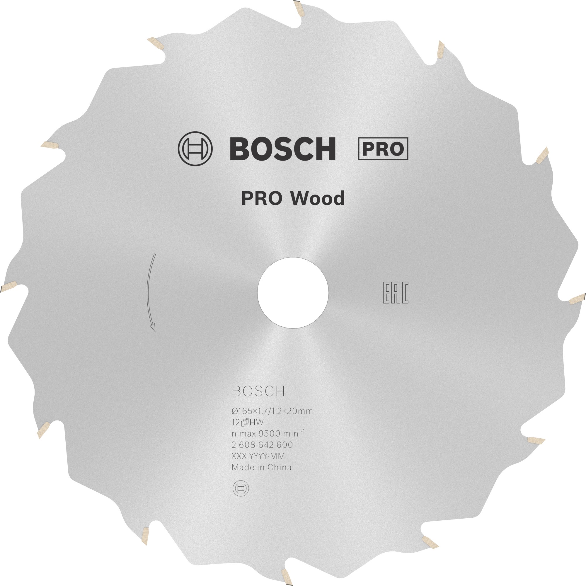 Hoja de sierra circular PRO Wood, 165 x 1,7 x 20 mm, T12