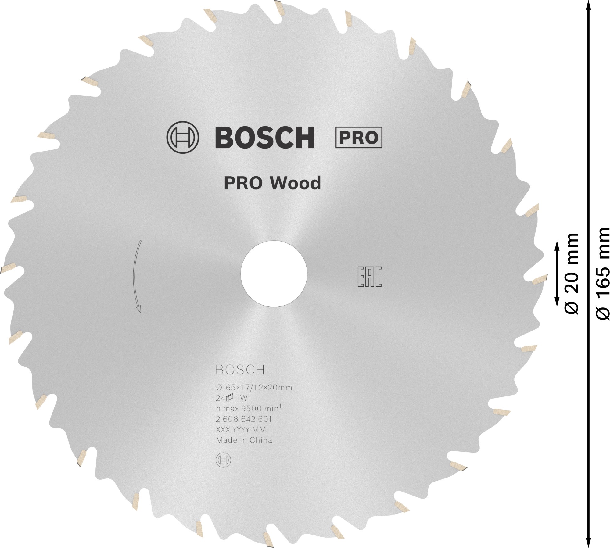 Hoja de sierra circular PRO Wood, 165 x 1,7 x 20 mm, T24