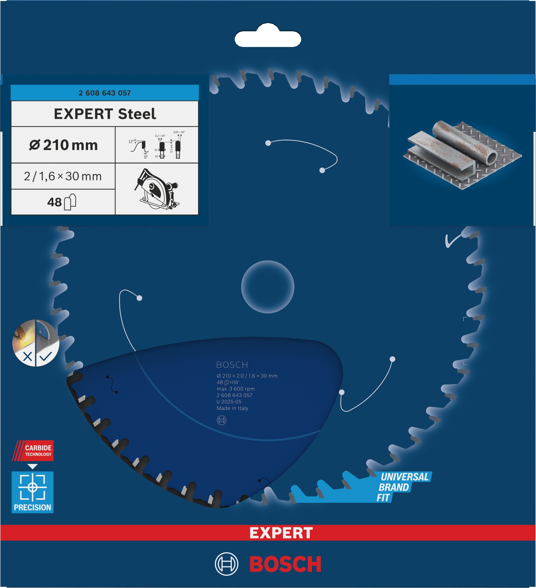 Hoja de sierra circular EXPERT Steel, 210 x 2/1,6 x 30 mm, T48