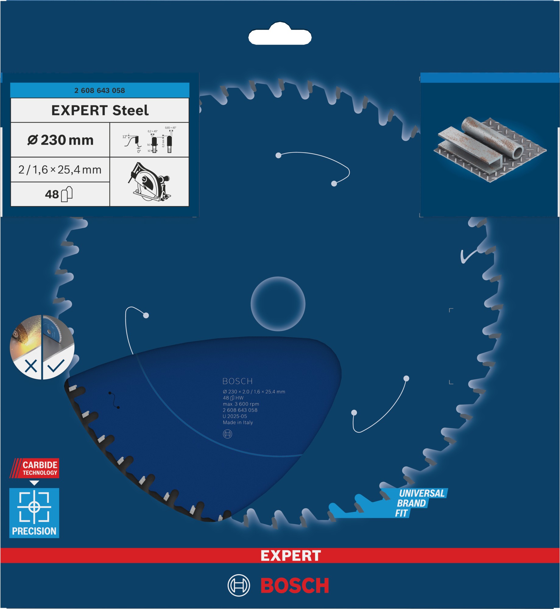 Hoja de sierra circular EXPERT Steel, 230 x 2/1,6 x 25,4 mm, T48