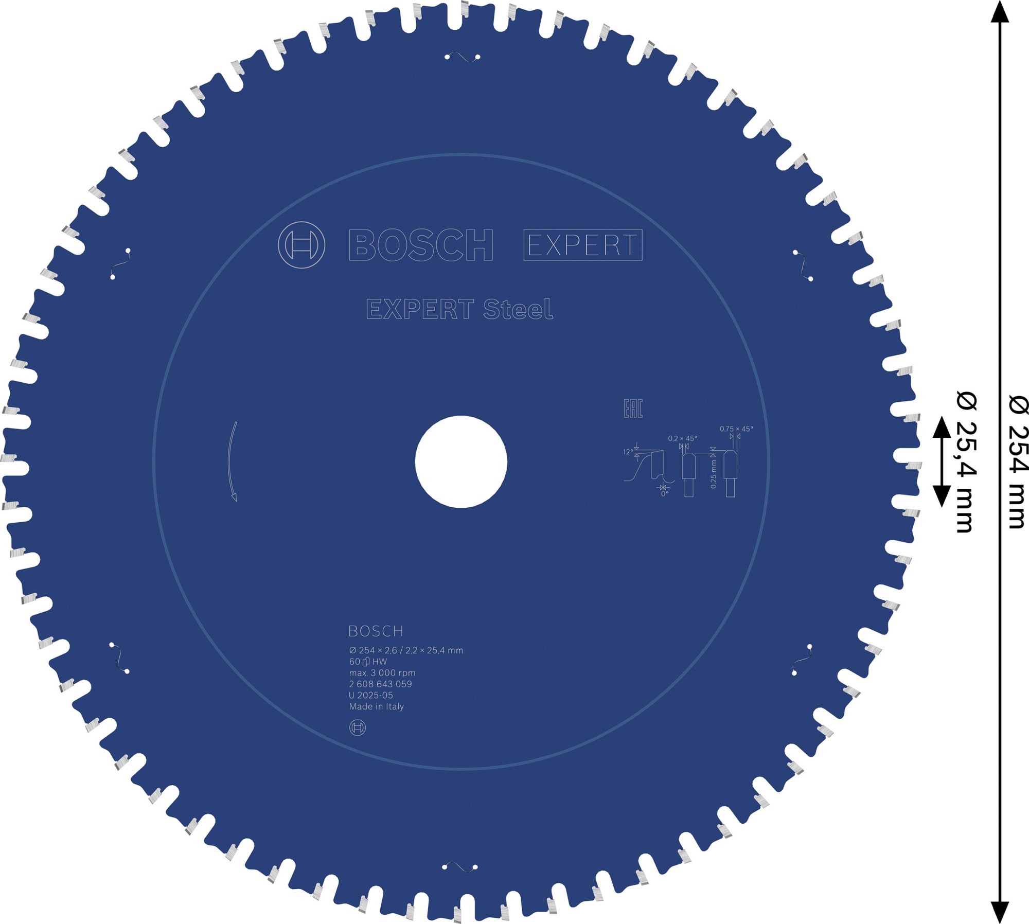 Hoja de sierra circular EXPERT Steel, 254 x 2,6/2,2 x 25,4 mm, T60