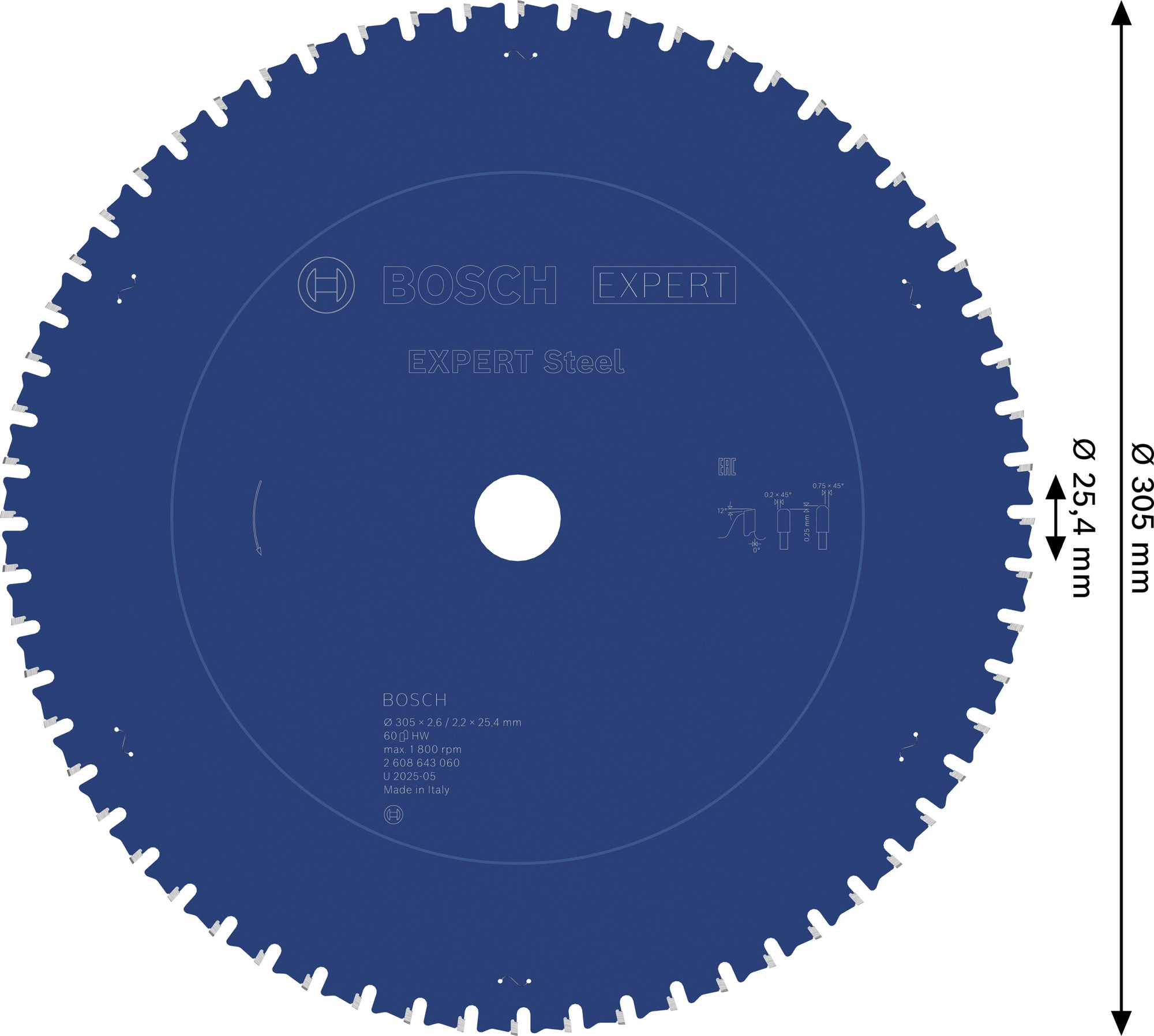 Hoja de sierra circular EXPERT Steel, 305 x 2,6/2,2 x 25,4 mm, T60