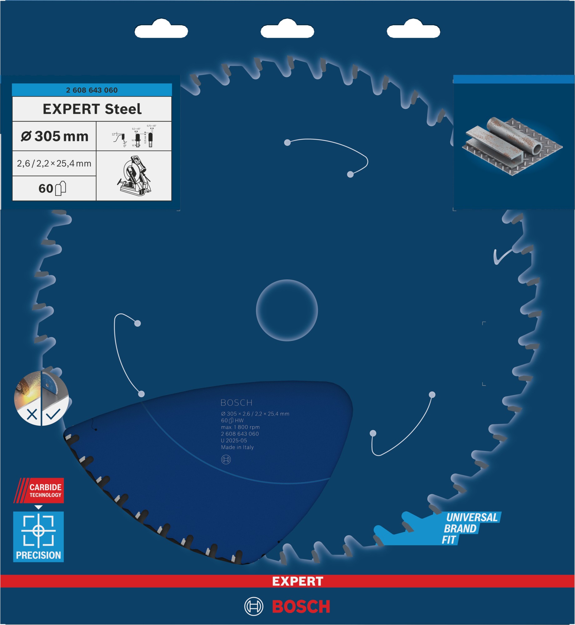 Hoja de sierra circular EXPERT Steel, 305 x 2,6/2,2 x 25,4 mm, T60
