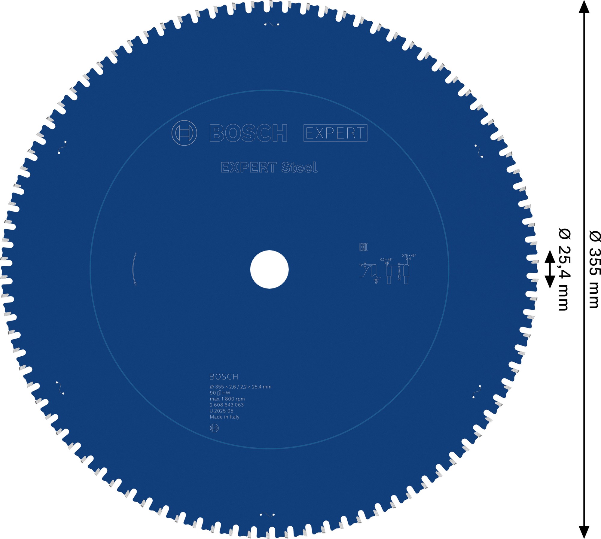 Hoja de sierra circular EXPERT Steel, 355 x 2,6/2,2 x 25,4 mm, T90