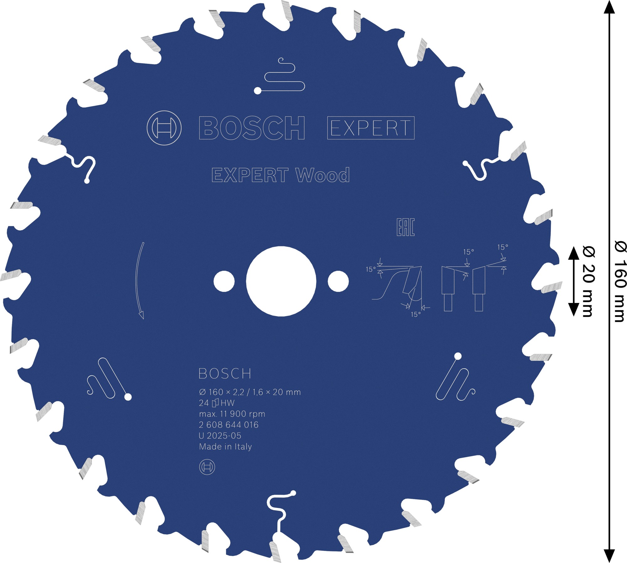 Hoja de sierra circular EXPERT Wood, 160 x 2,2/1,6 x 20 mm, T24