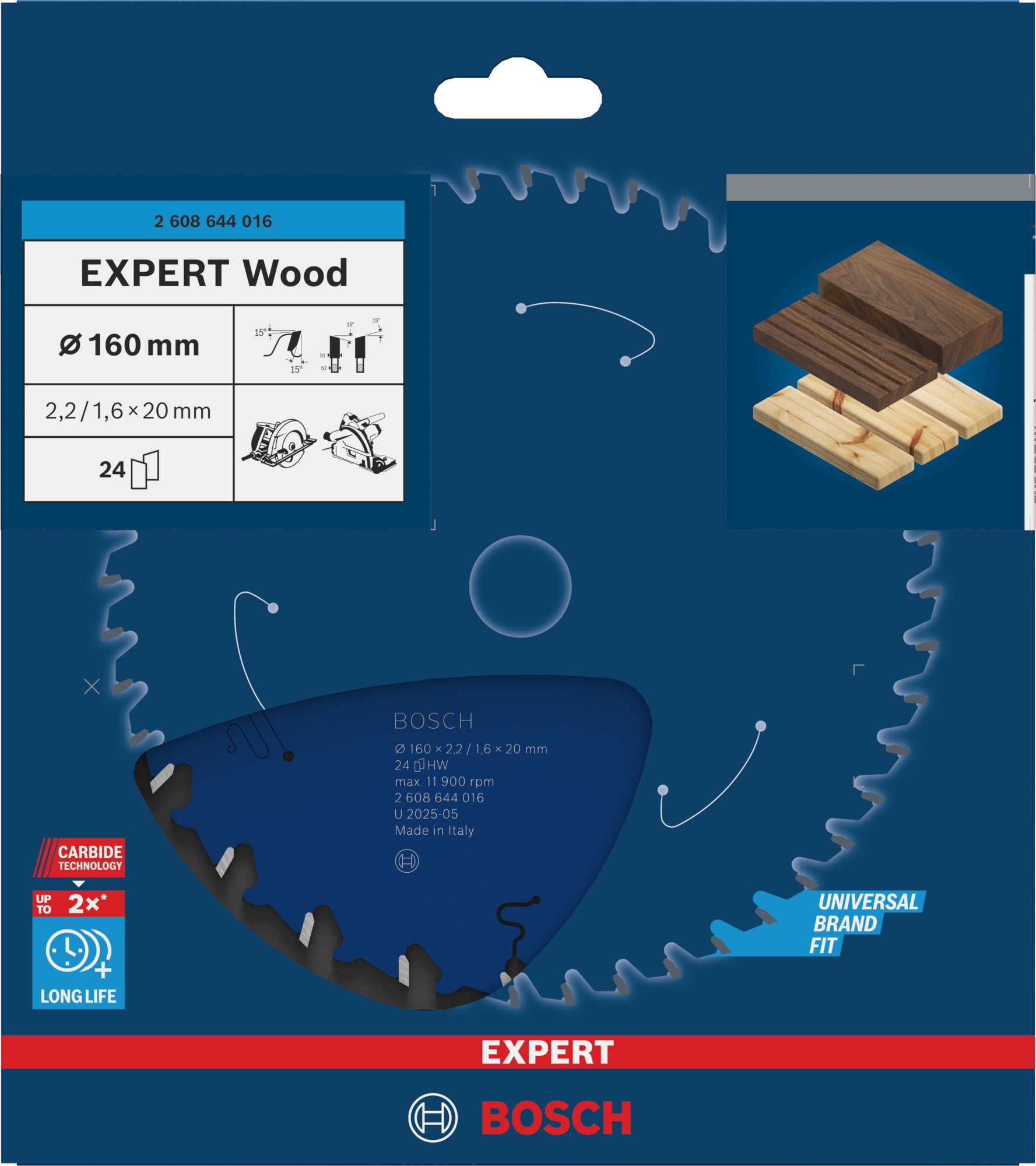 Hoja de sierra circular EXPERT Wood, 160 x 2,2/1,6 x 20 mm, T24