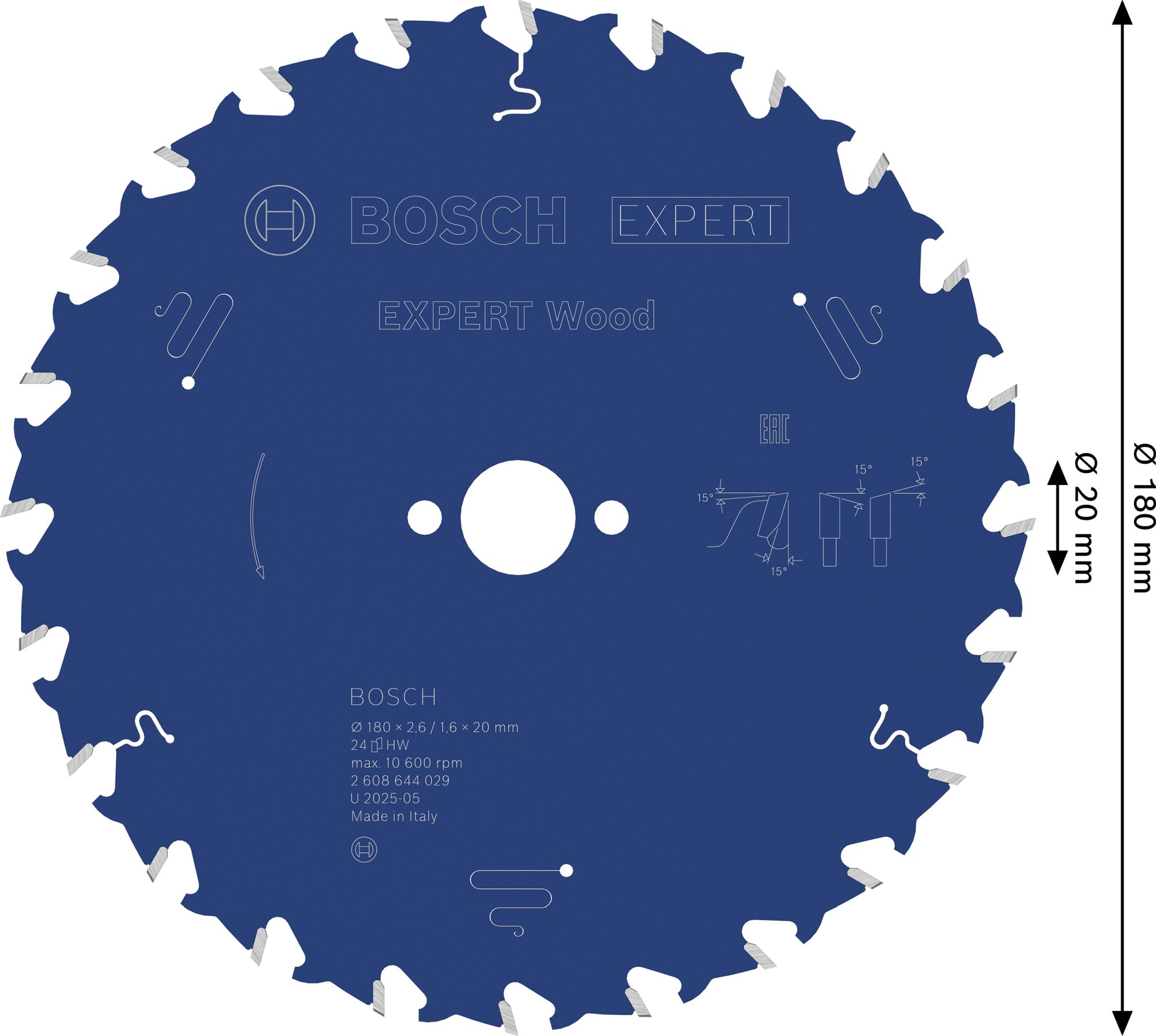 Hoja de sierra circular EXPERT Wood, 180 x 2,6/1,6 x 20 mm, T24