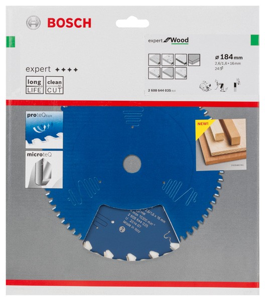 Hoja de sierra circular EXPERT Wood, 184 x 2,6/1,6 x 16 mm, T24