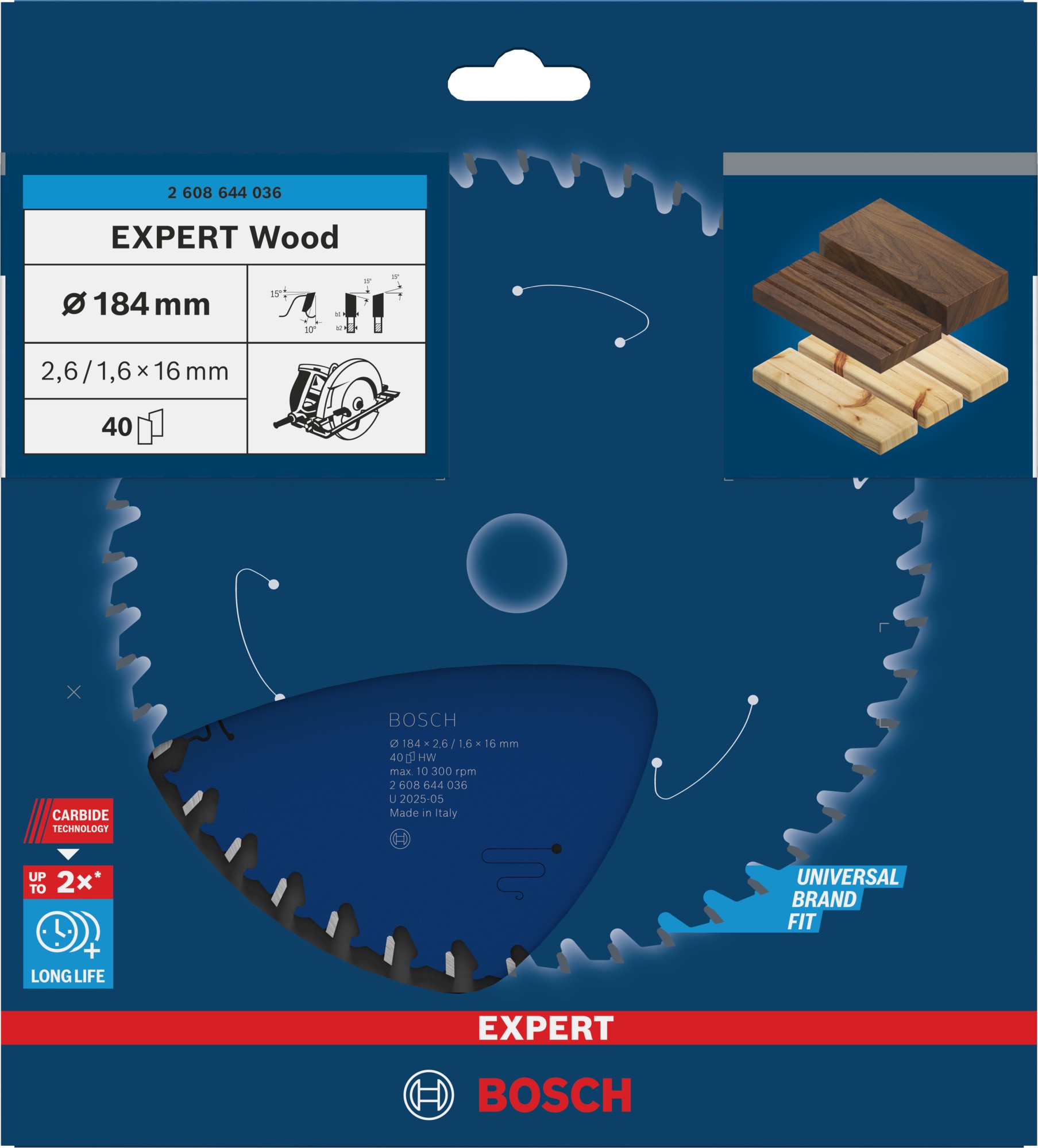 Hoja de sierra circular EXPERT Wood, 184 x 2,6/1,6 x 16 mm, T40