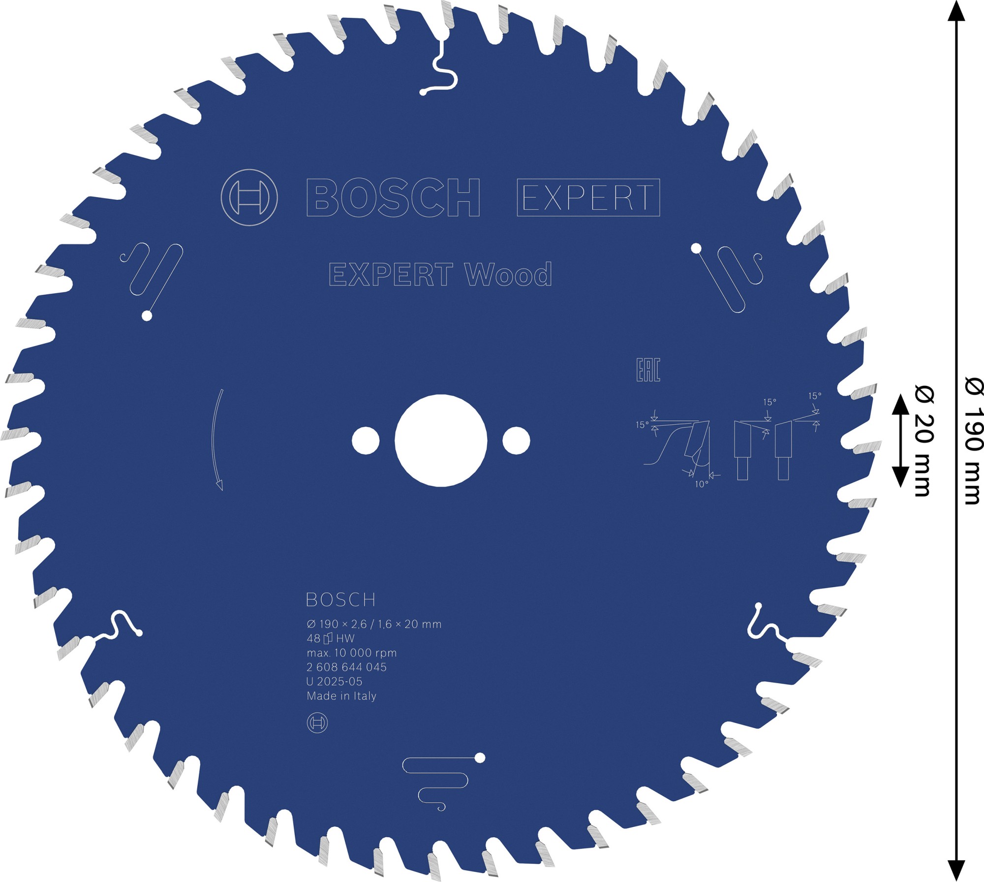 Hoja de sierra circular EXPERT Wood, 190 x 2,6/1,6 x 20 mm, T48