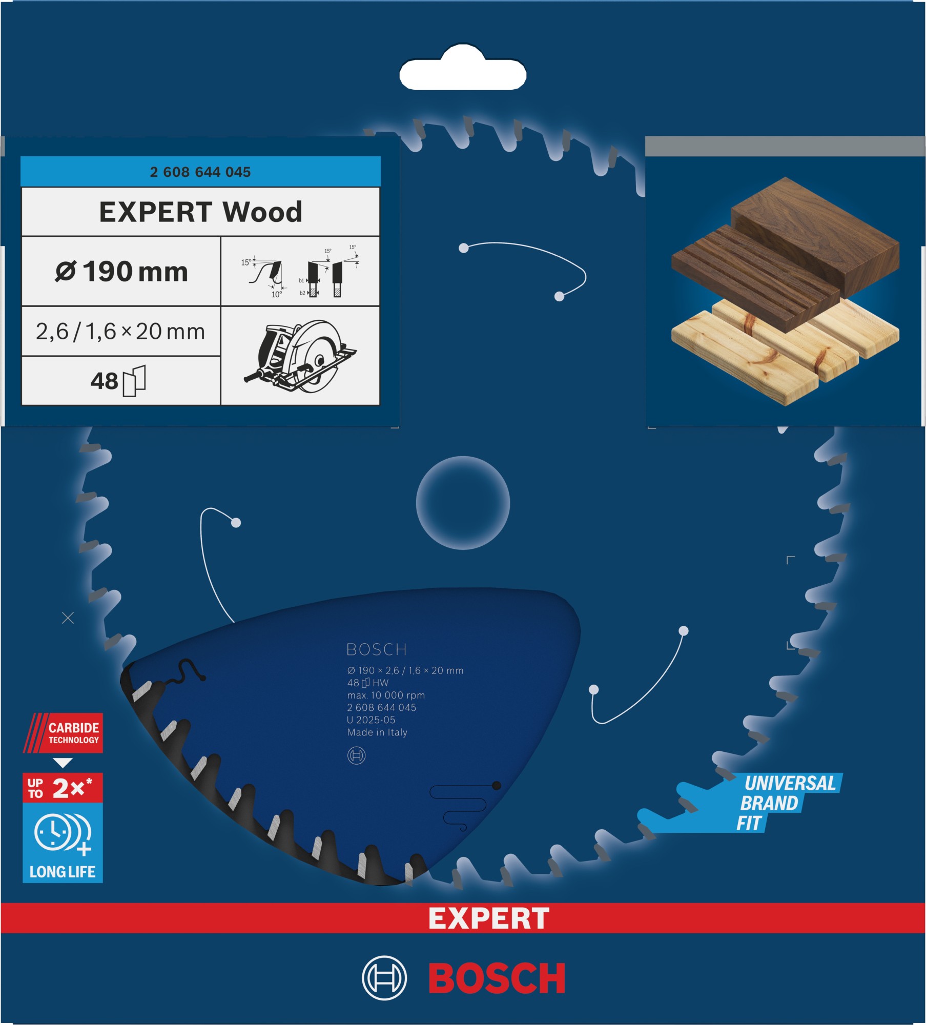Hoja de sierra circular EXPERT Wood, 190 x 2,6/1,6 x 20 mm, T48