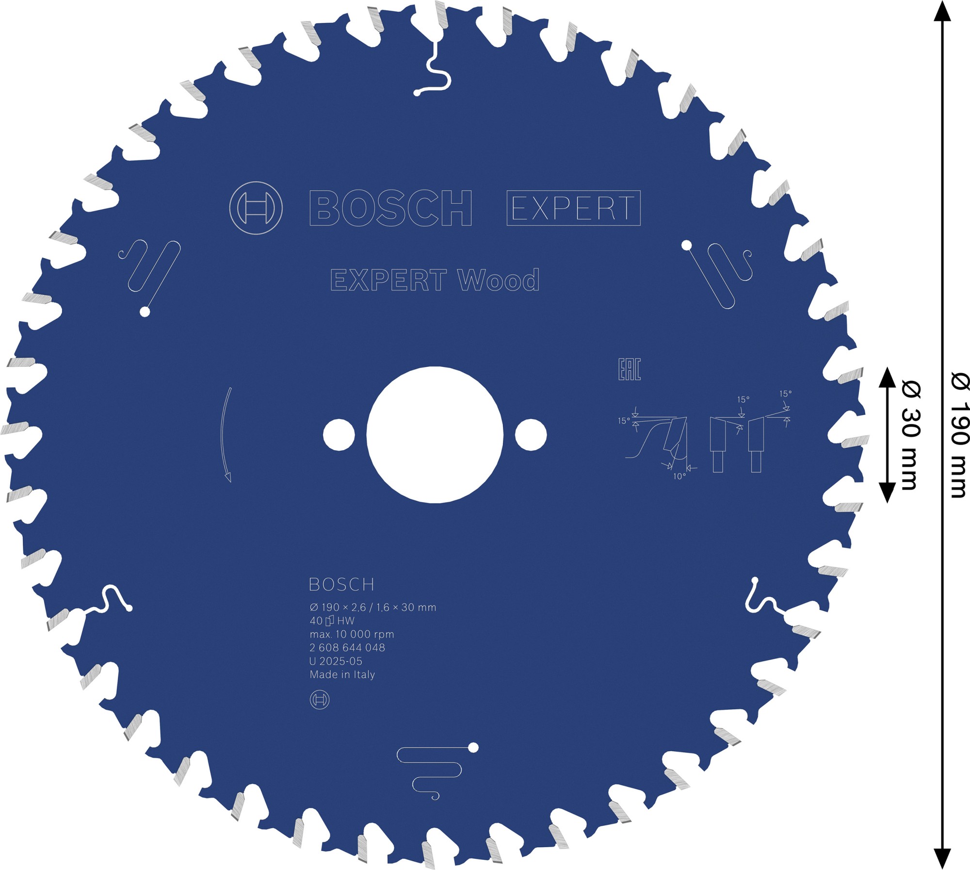 Hoja de sierra circular EXPERT Wood, 190 x 2,6/1,6 x 30 mm, T40