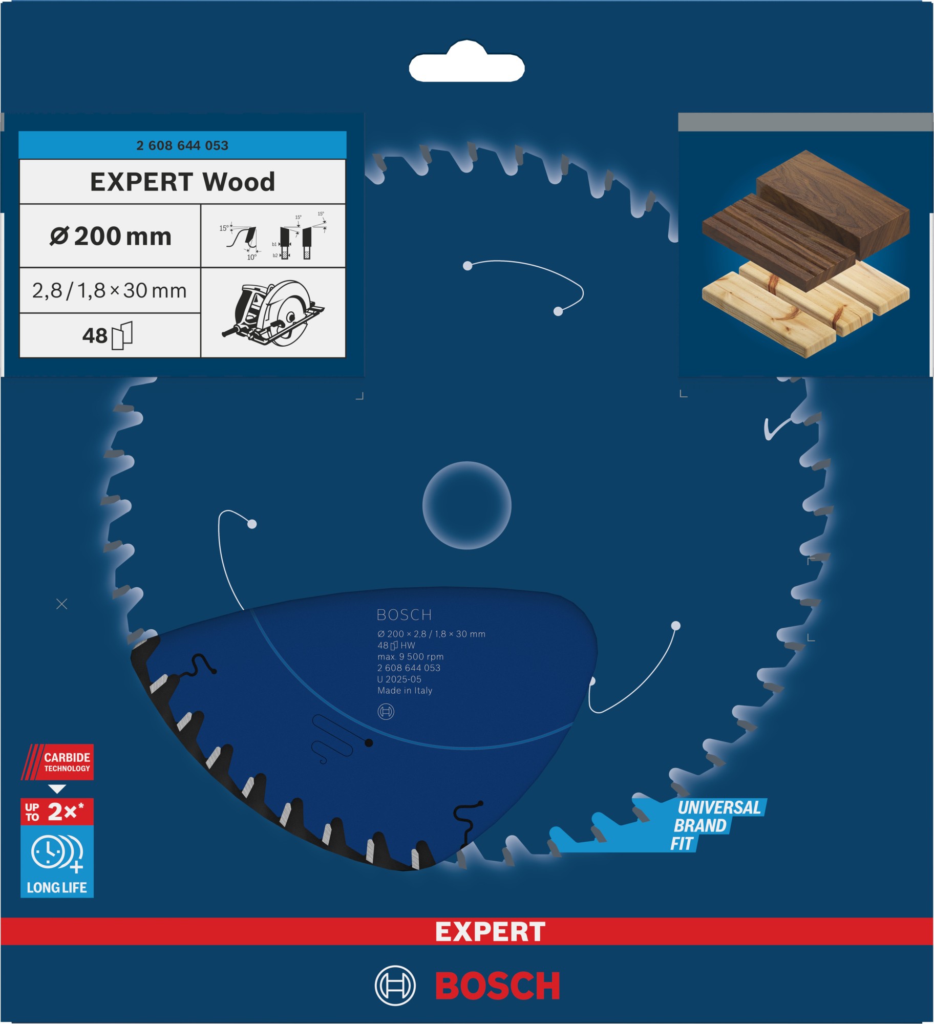 Hoja de sierra circular EXPERT Wood, 200 x 2,8/1,8 x 30 mm, T48