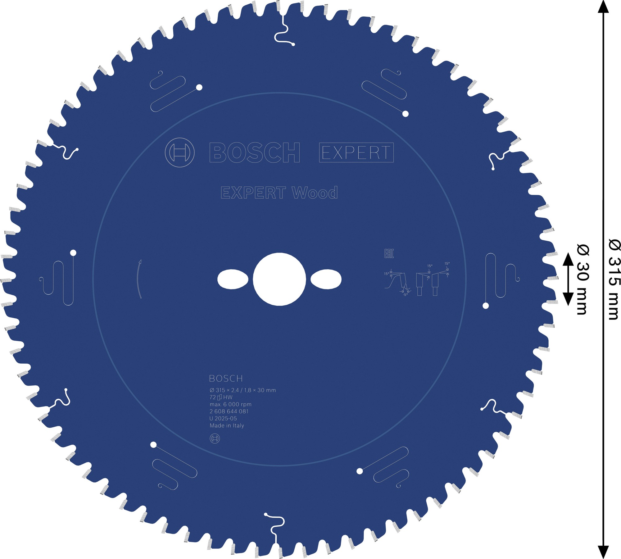Hoja de sierra circular EXPERT Wood, 315 x 2,4/1,8 x 30 mm, T72