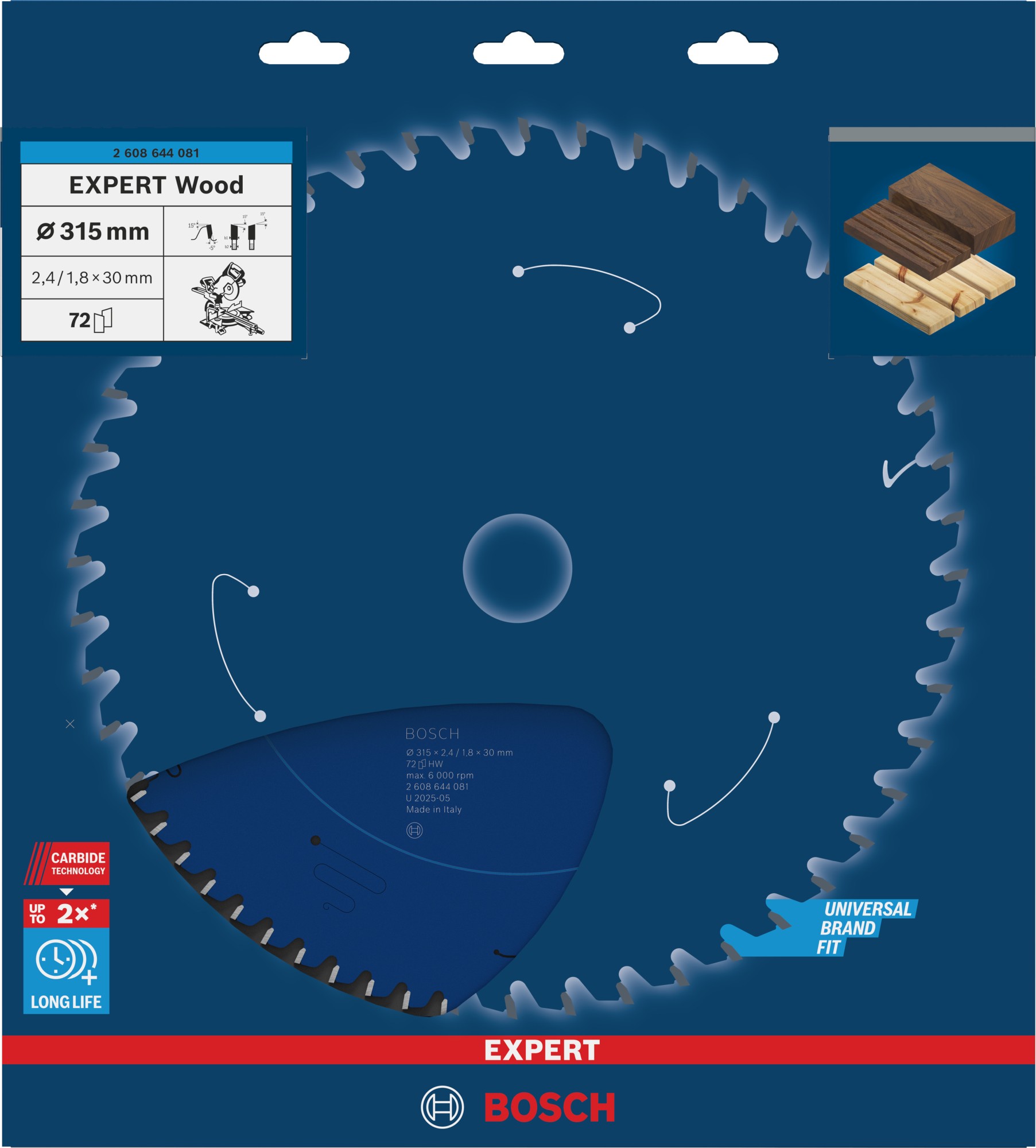 Hoja de sierra circular EXPERT Wood, 315 x 2,4/1,8 x 30 mm, T72