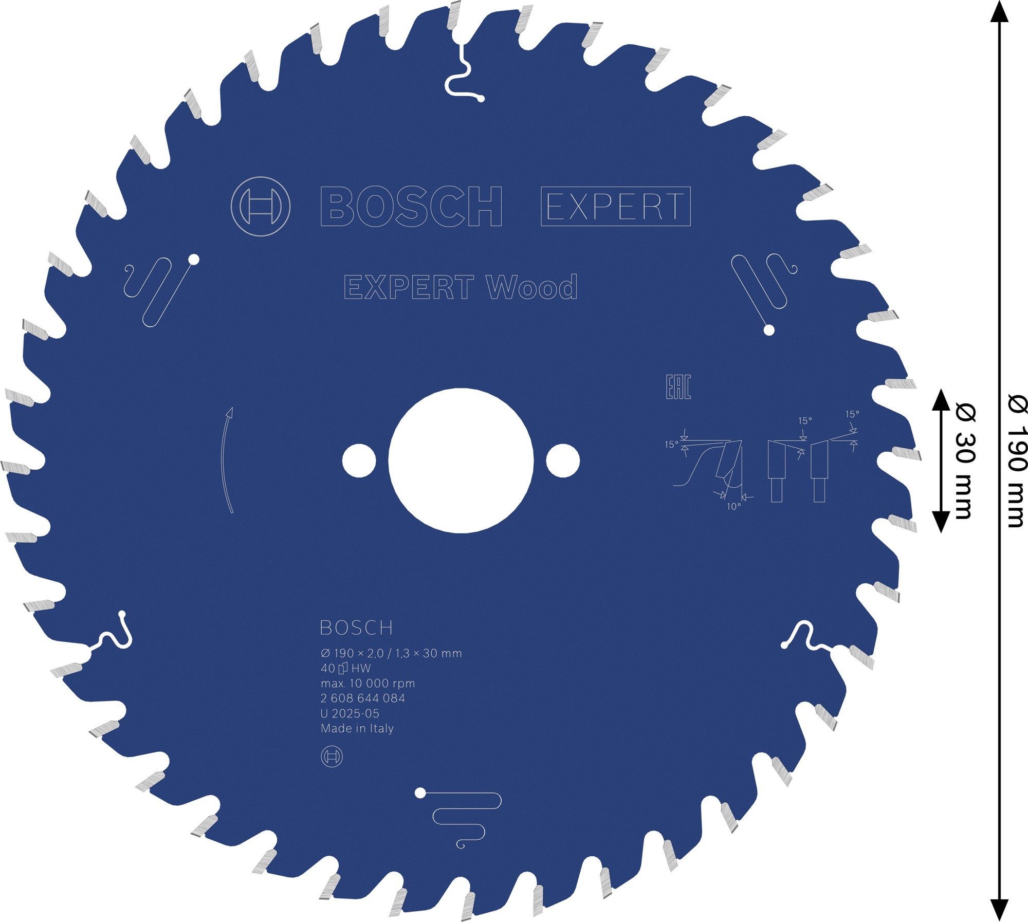 Hoja de sierra circular EXPERT Wood, 190 x 2/1,3 x 30 mm, T40