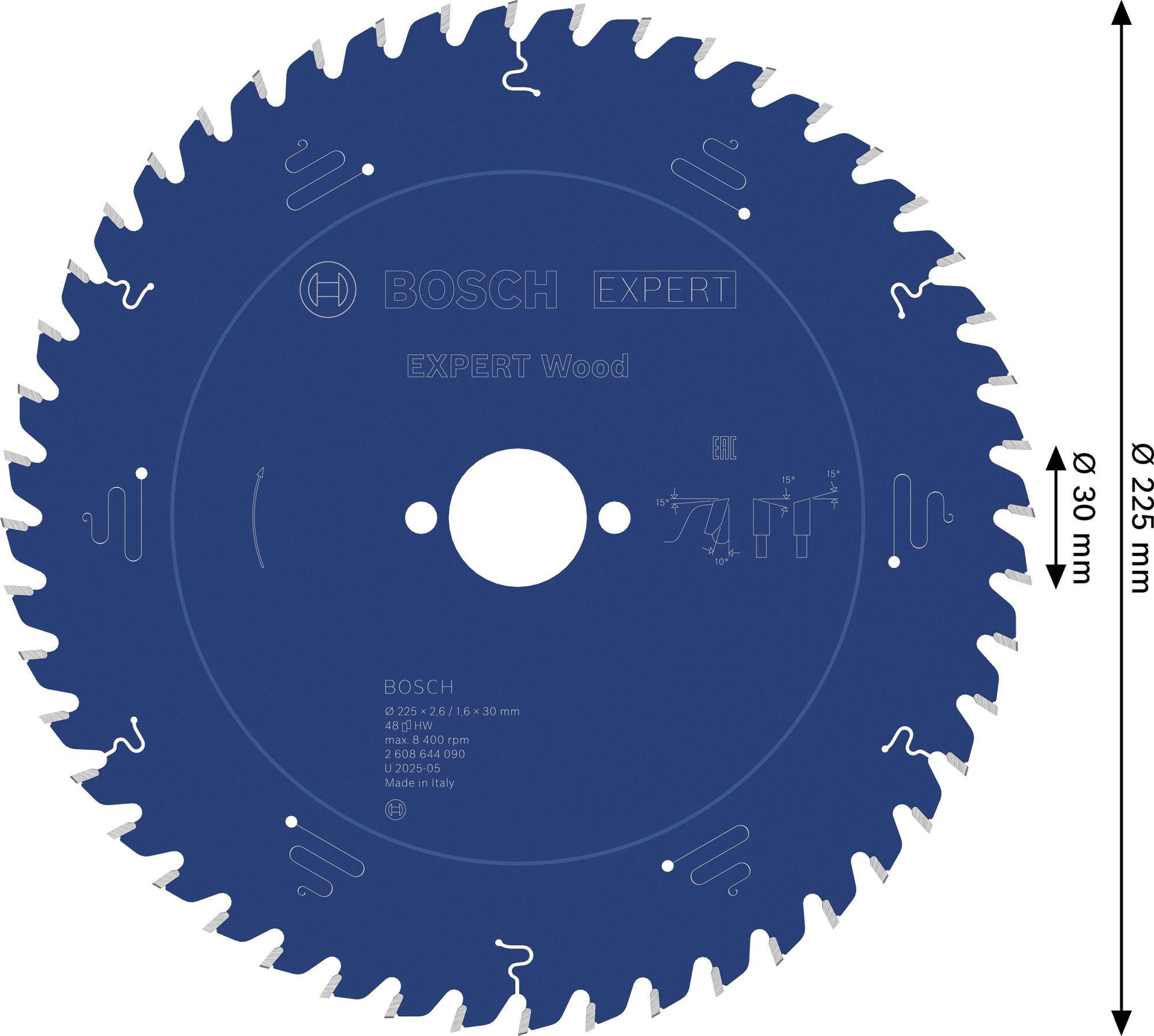 Hoja de sierra circular EXPERT Wood, 225 x 2,6/1,6 x 30 mm, T48