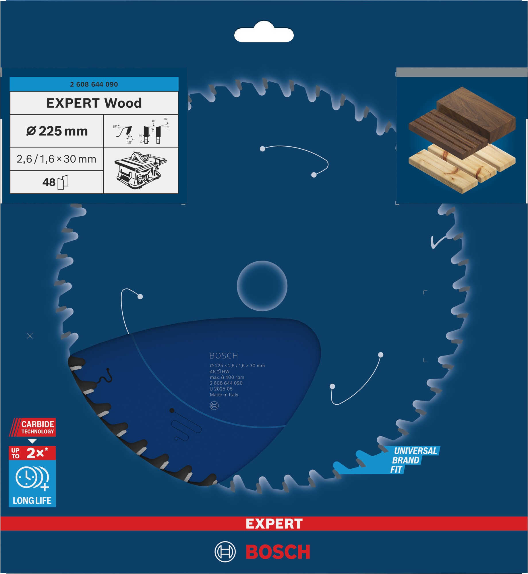 Hoja de sierra circular EXPERT Wood, 225 x 2,6/1,6 x 30 mm, T48