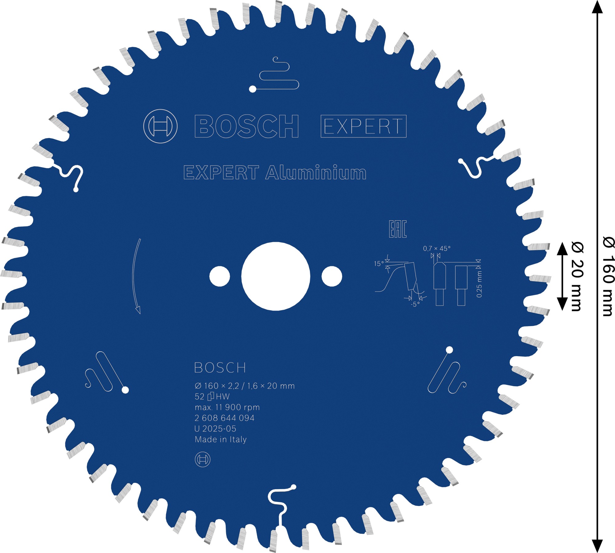 Hoja de sierra circular EXPERT Aluminium, 160 x 2,2/1,6 x 20 mm, T52