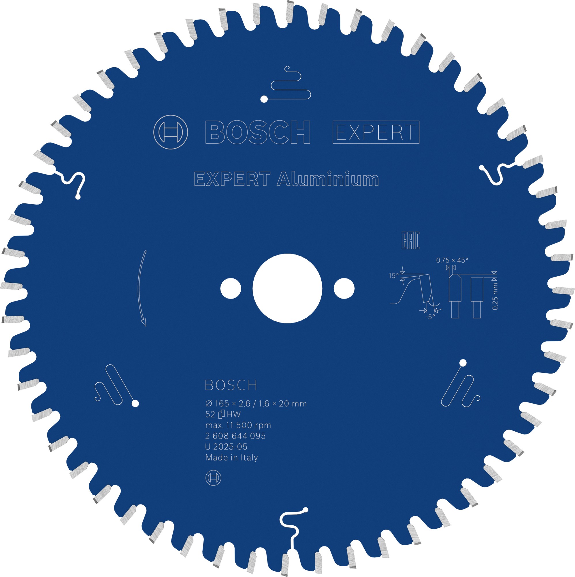 Hoja de sierra circular EXPERT Aluminium, 165 x 2,6/1,6 x 20 mm, T52
