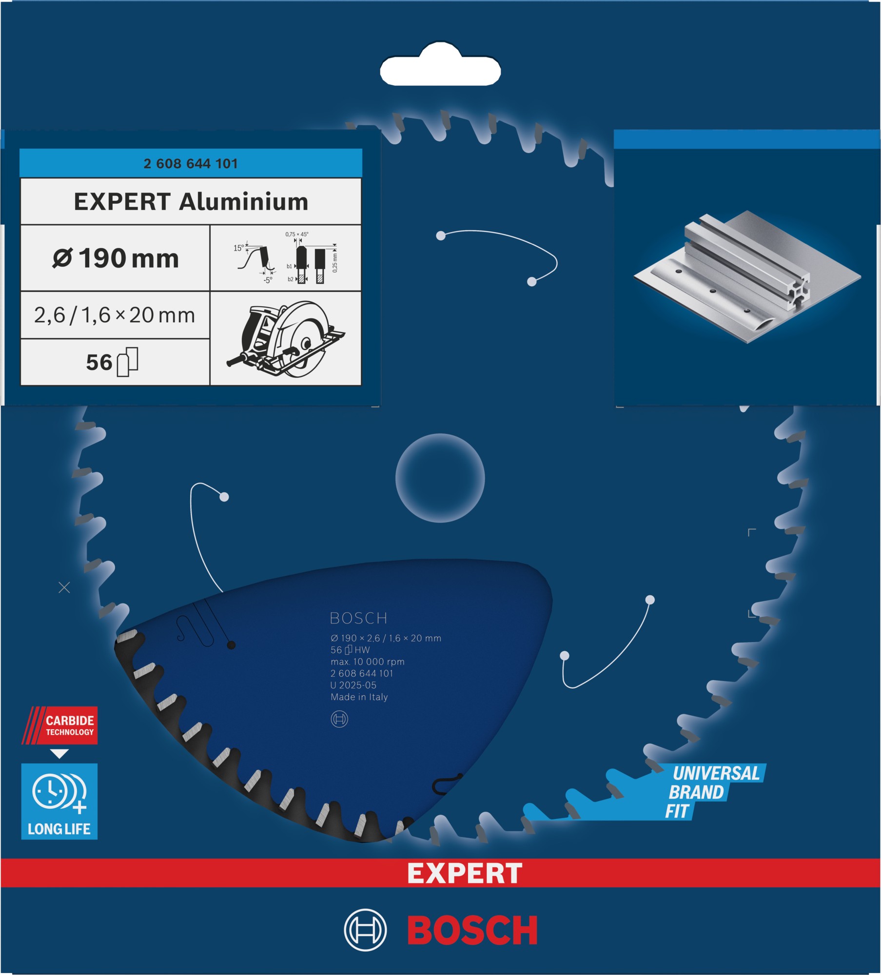 Hoja de sierra circular EXPERT Aluminium, 190 x 2,6/1,6 x 20 mm, T56