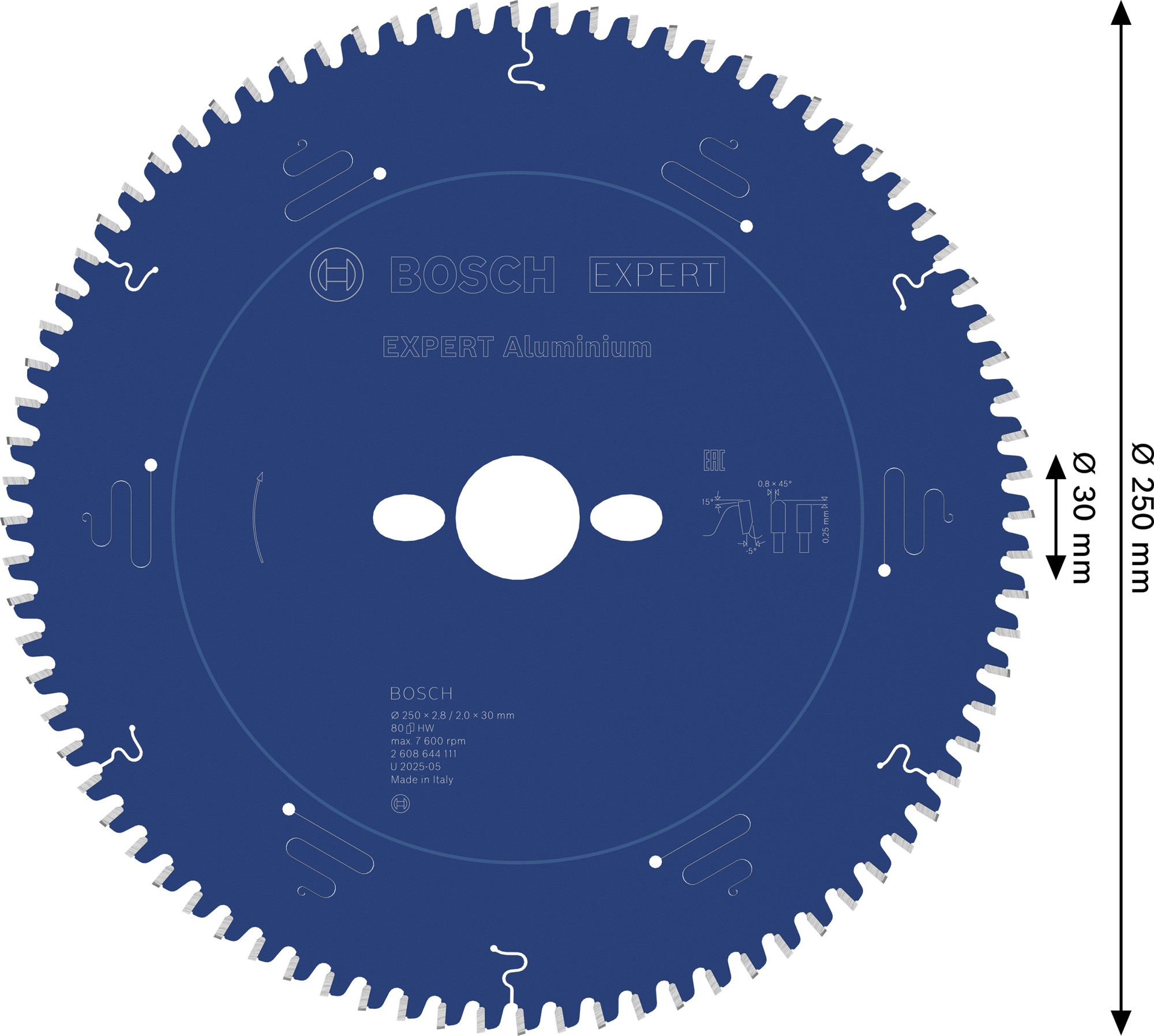 Hoja de sierra circular EXPERT Aluminium, 250 x 2,8/2 x 30 mm, T80