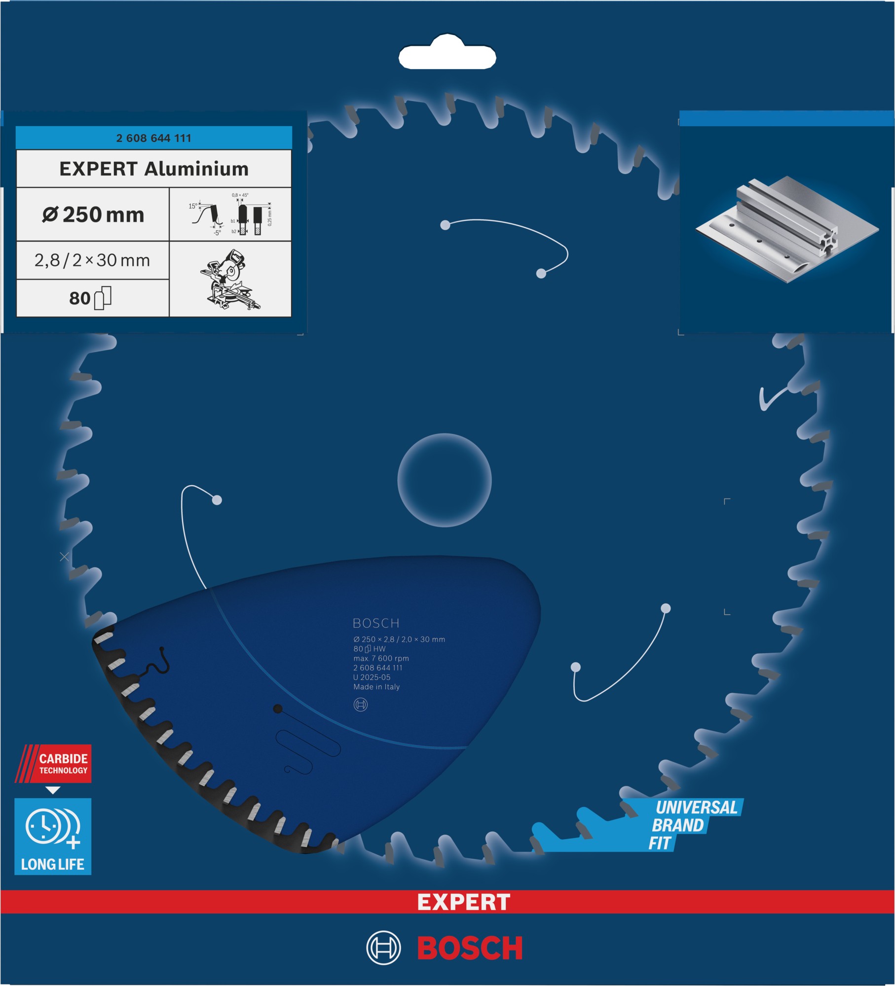 Hoja de sierra circular EXPERT Aluminium, 250 x 2,8/2 x 30 mm, T80