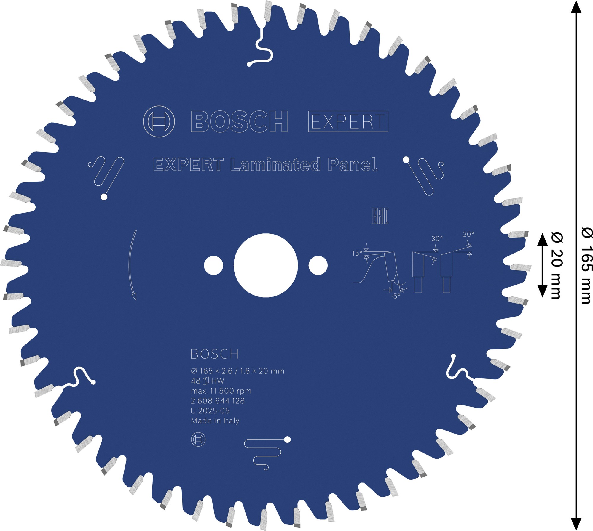Hoja de sierra circular EXPERT Laminated Panel, 165 x 2,6/1,6 x 20 mm, T48