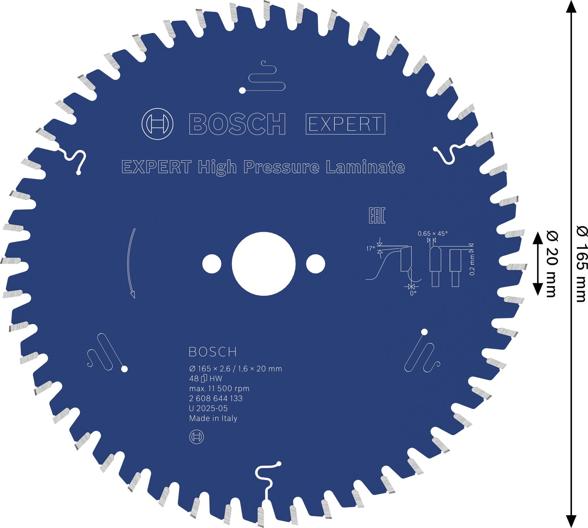 Hoja de sierra circular EXPERT High Pressure Laminate, 165 x 2,6/1,6 x 20 mm, T48