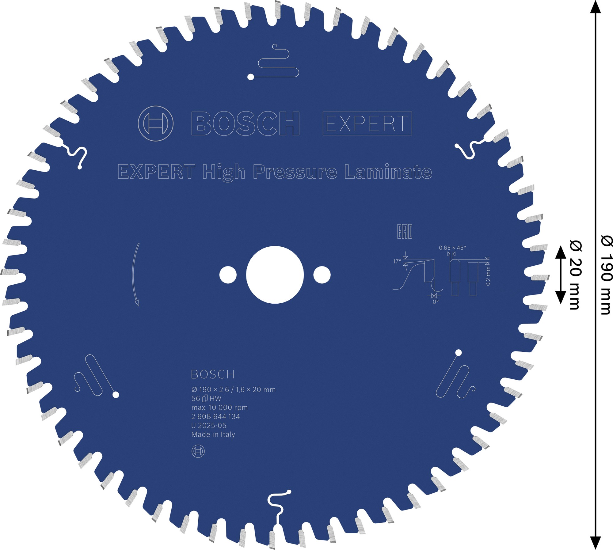 Hoja de sierra circular EXPERT High Pressure Laminate, 190 x 2,6/1,6 x 20 mm, T56