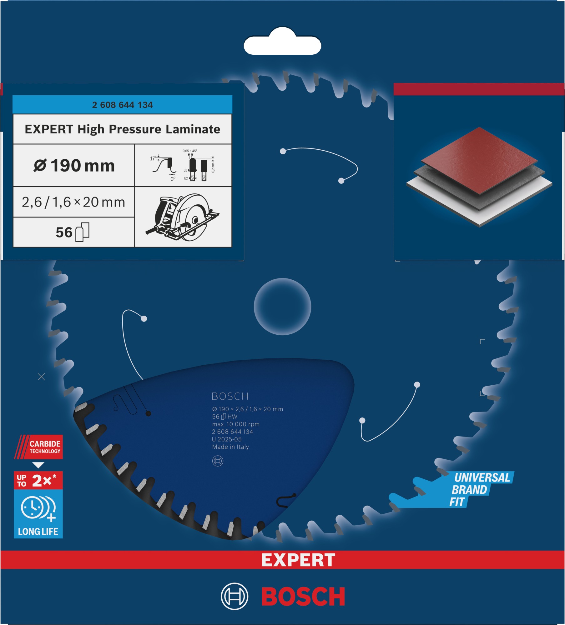 Hoja de sierra circular EXPERT High Pressure Laminate, 190 x 2,6/1,6 x 20 mm, T56