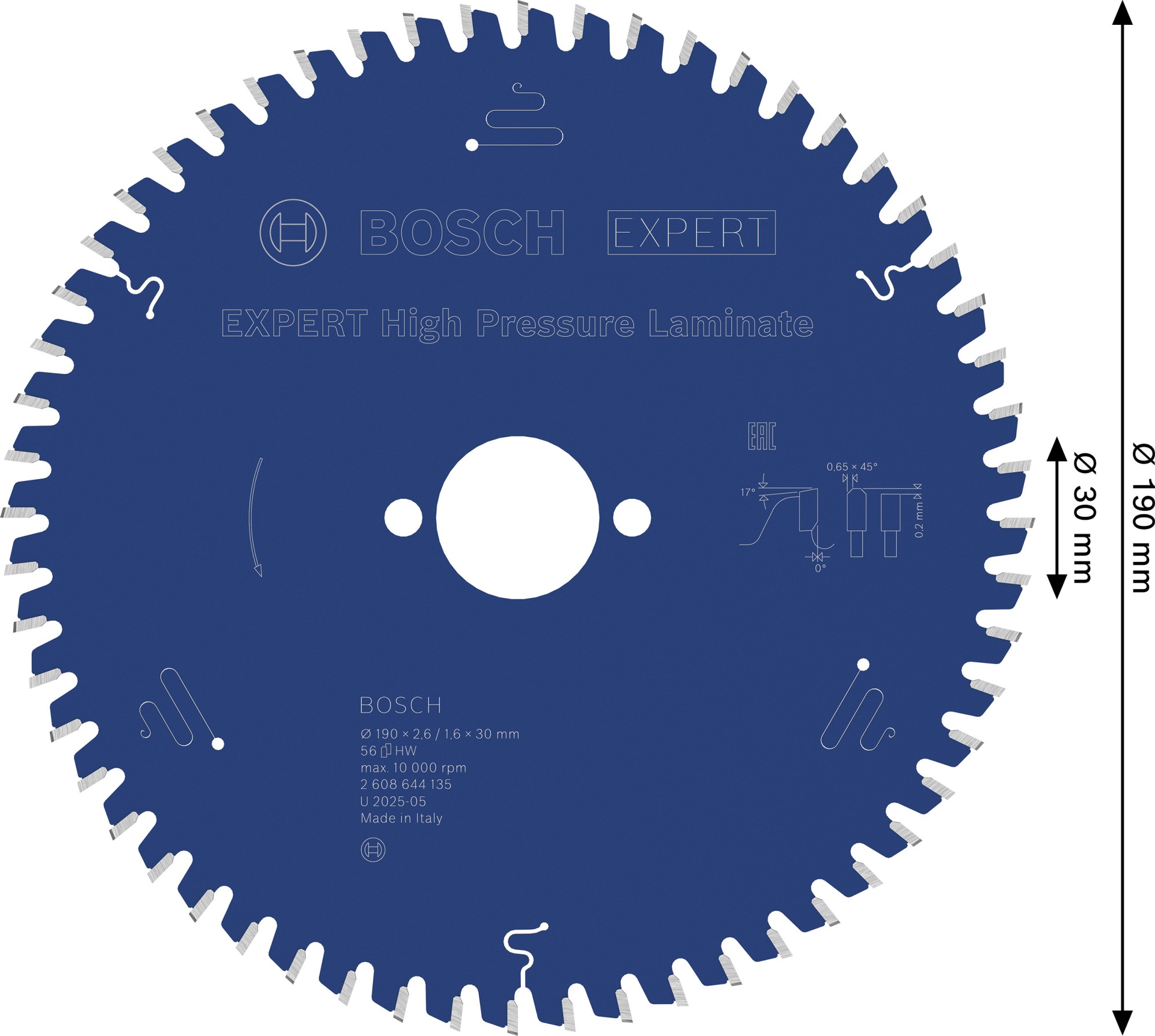 Hoja de sierra circular EXPERT High Pressure Laminate, 190 x 2,6/1,6 x 30 mm, T56