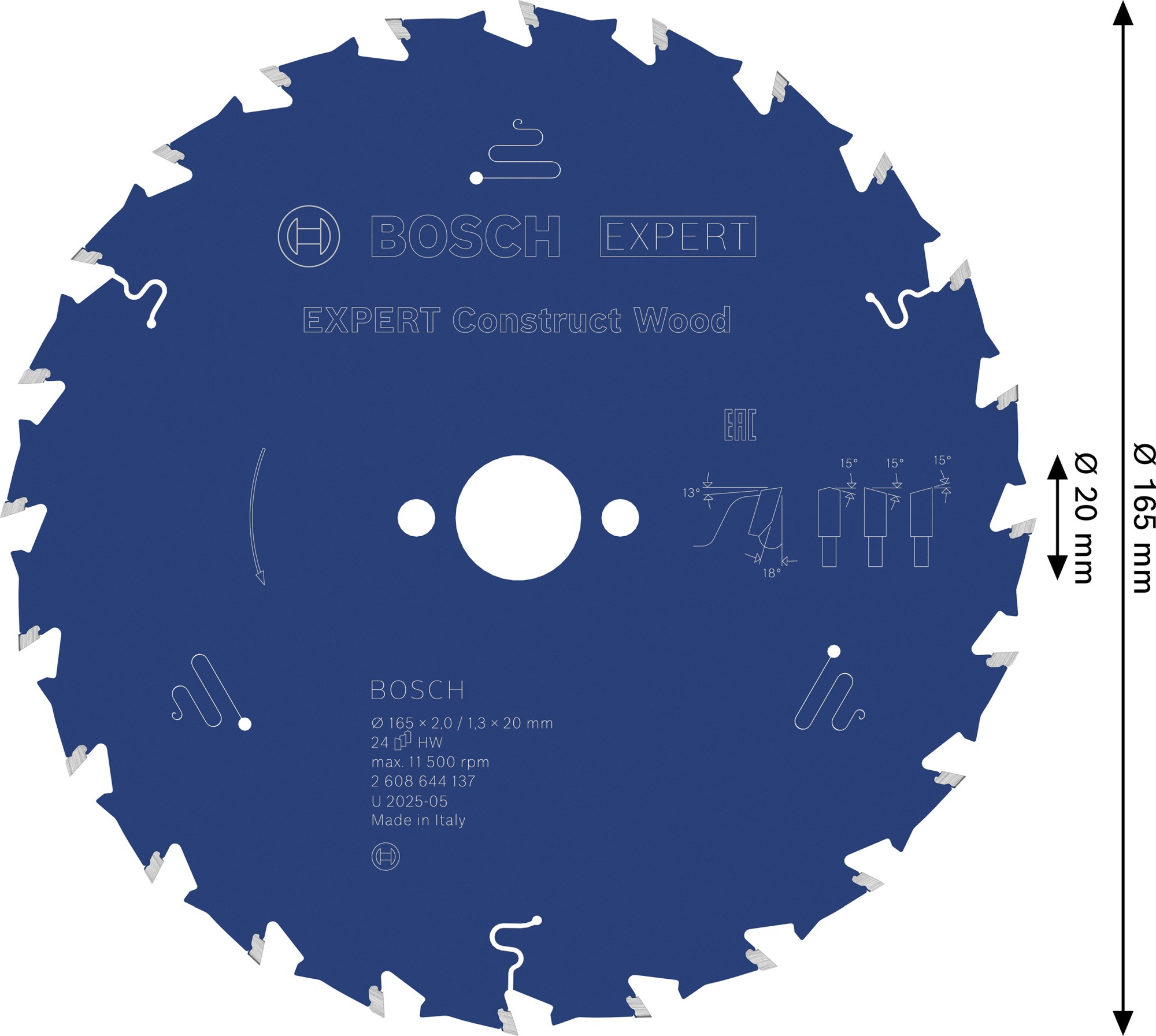 Hoja de sierra circular EXPERT Construct Wood, 165 x 2/1,3 x 20 mm, T24