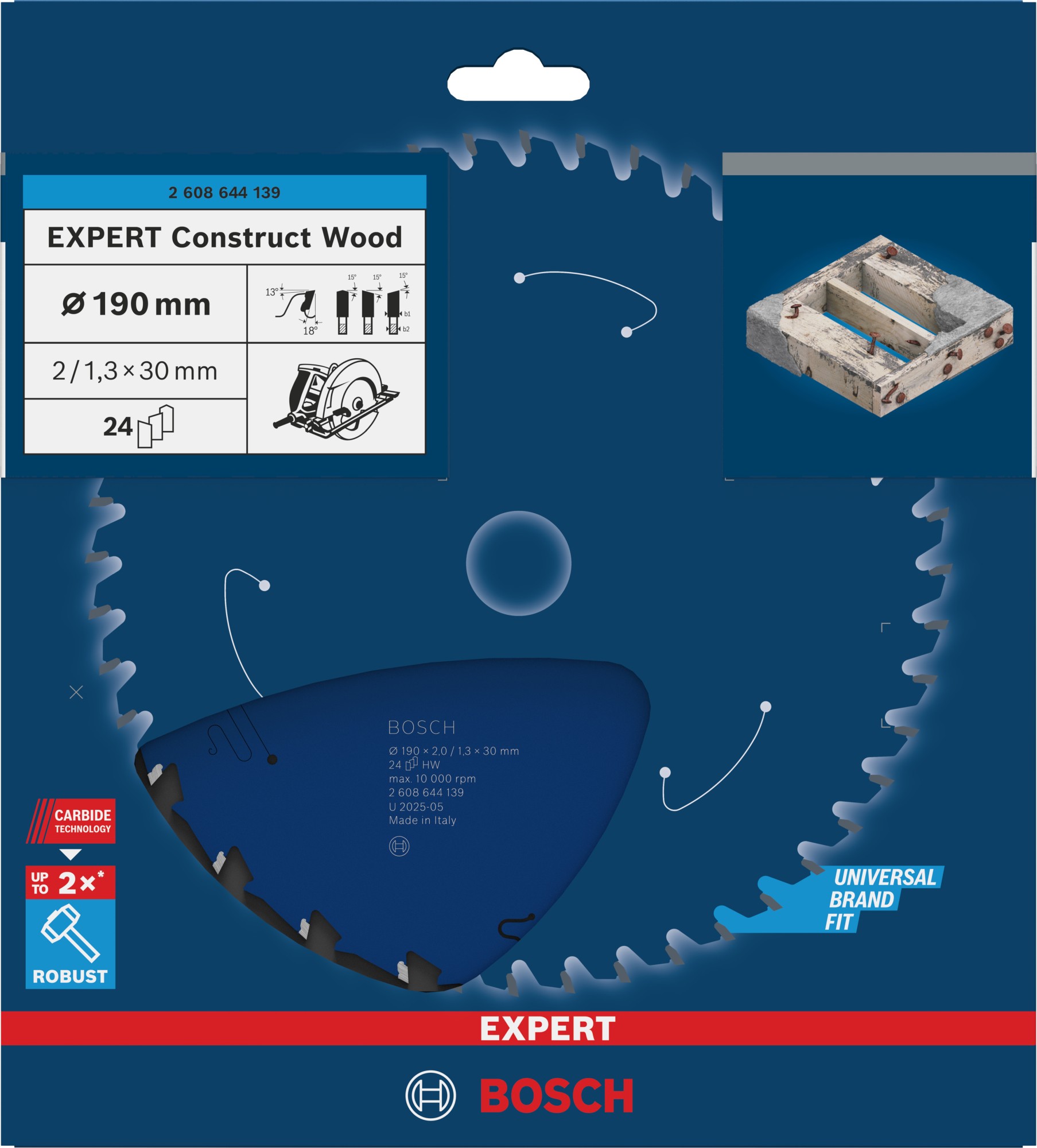 Hoja de sierra circular EXPERT Construct Wood, 190 x 2/1,3 x 30 mm, T24