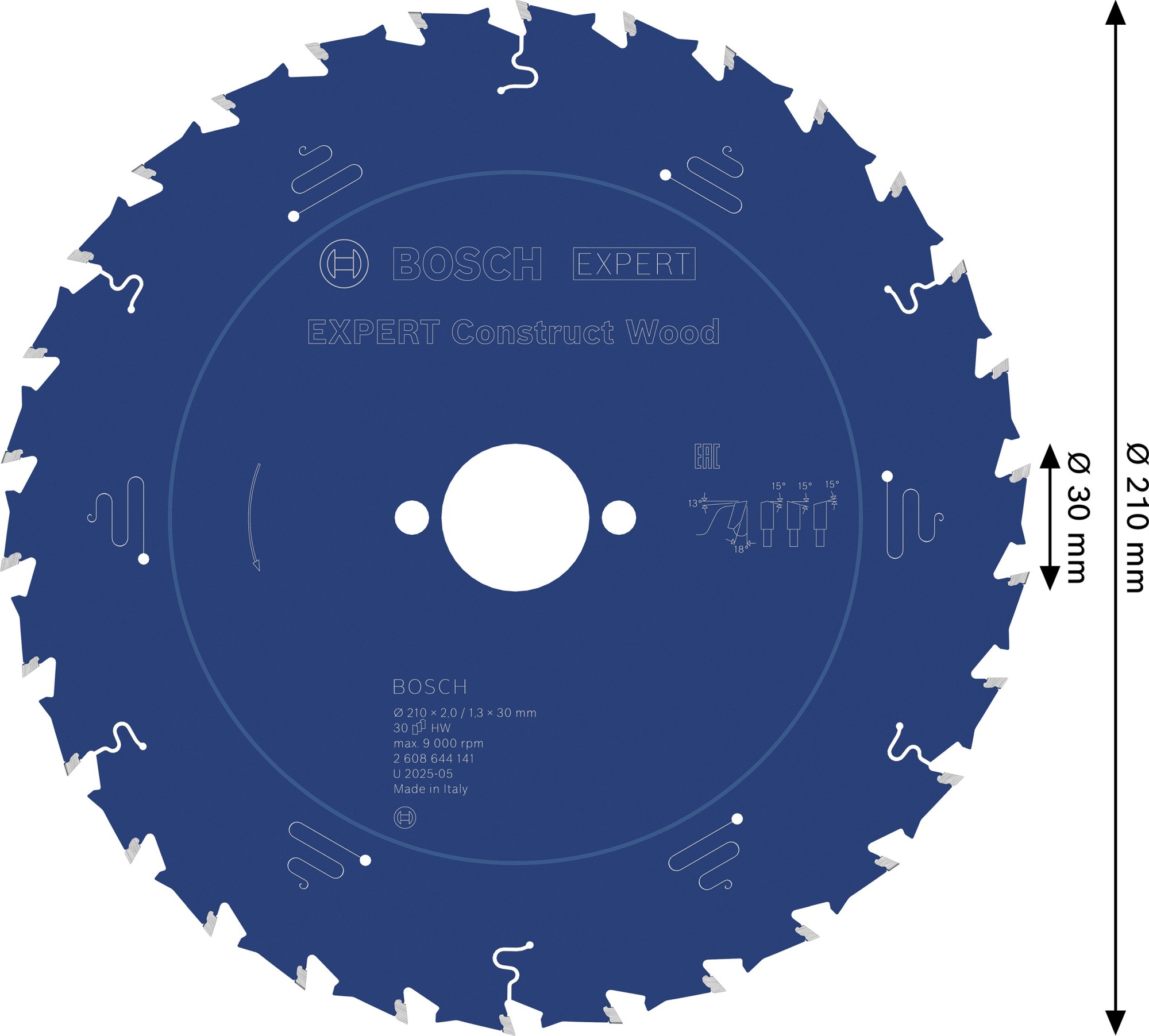 Hoja de sierra circular EXPERT Construct Wood, 210 x 2/1,3 x 30 mm, T30