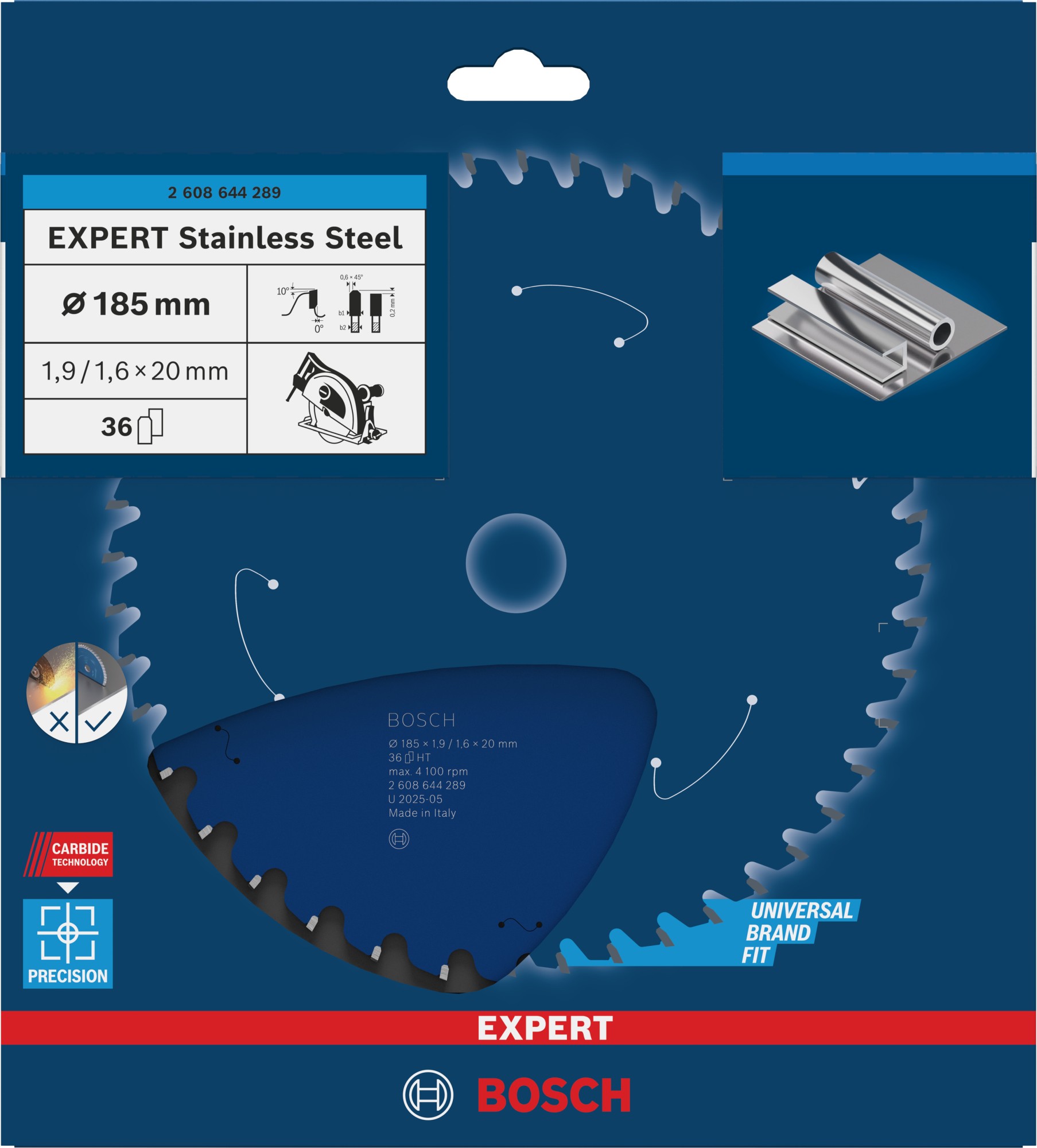 Hoja de sierra circular EXPERT Stainless Steel, 185 x 1,9/1,6 x 20 mm, T36