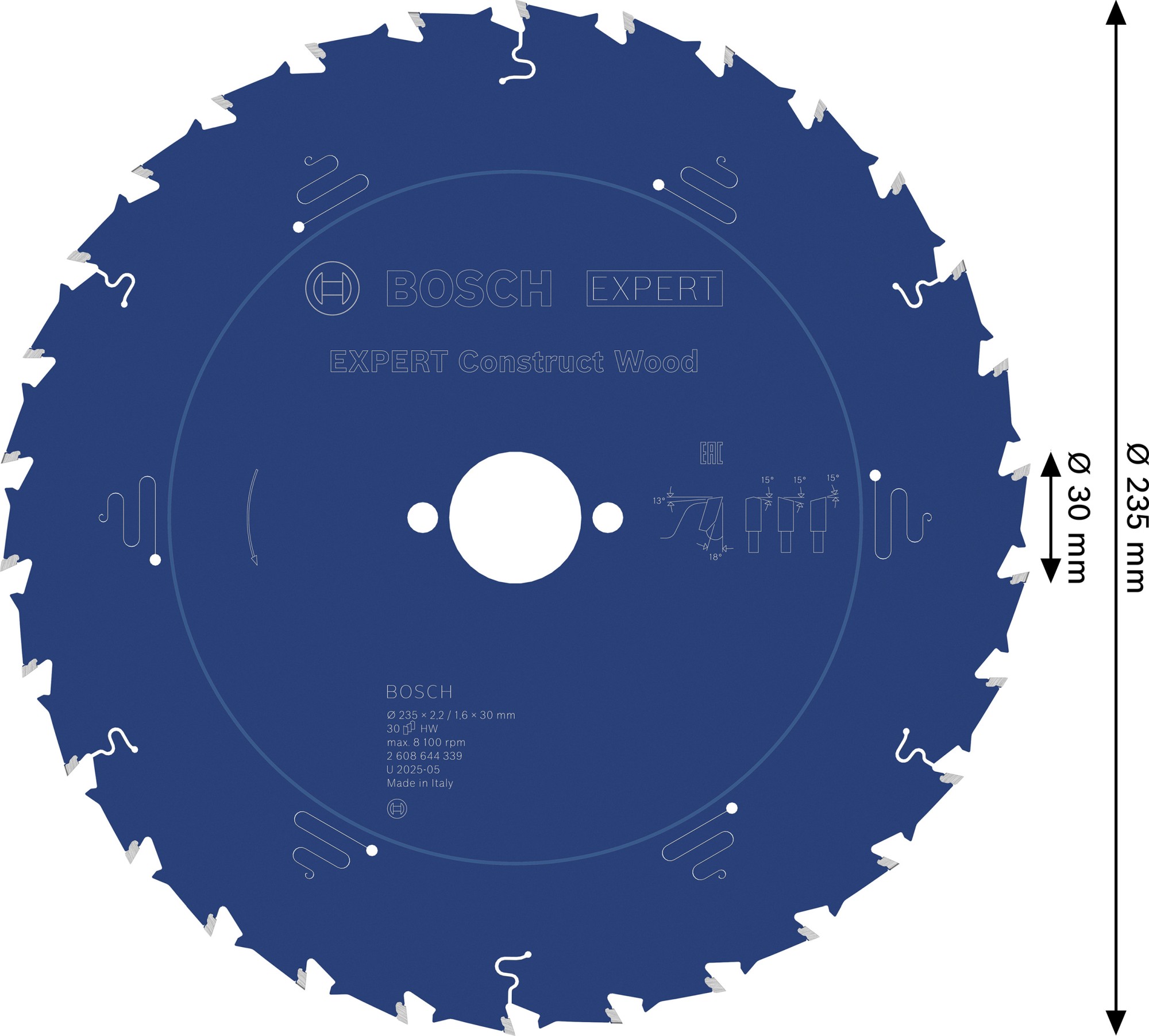 Hoja de sierra circular EXPERT Construct Wood, 235 x 2,2/1,6 x 30 mm, T30