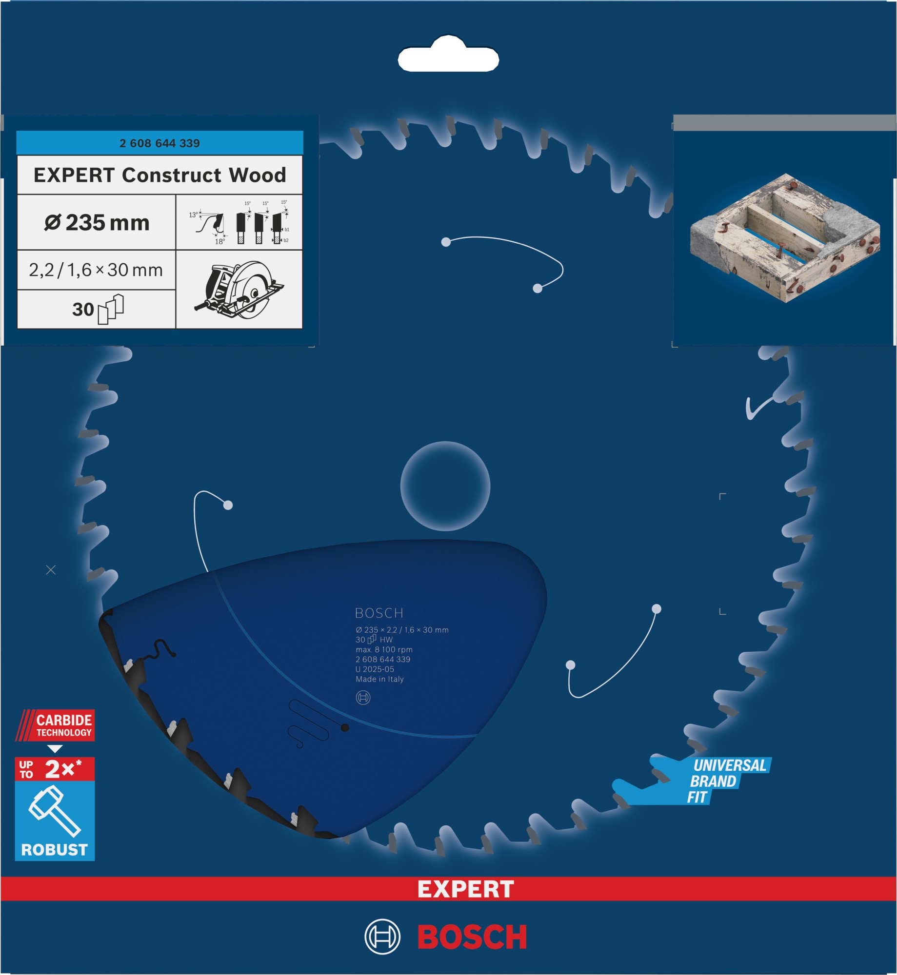 Hoja de sierra circular EXPERT Construct Wood, 235 x 2,2/1,6 x 30 mm, T30