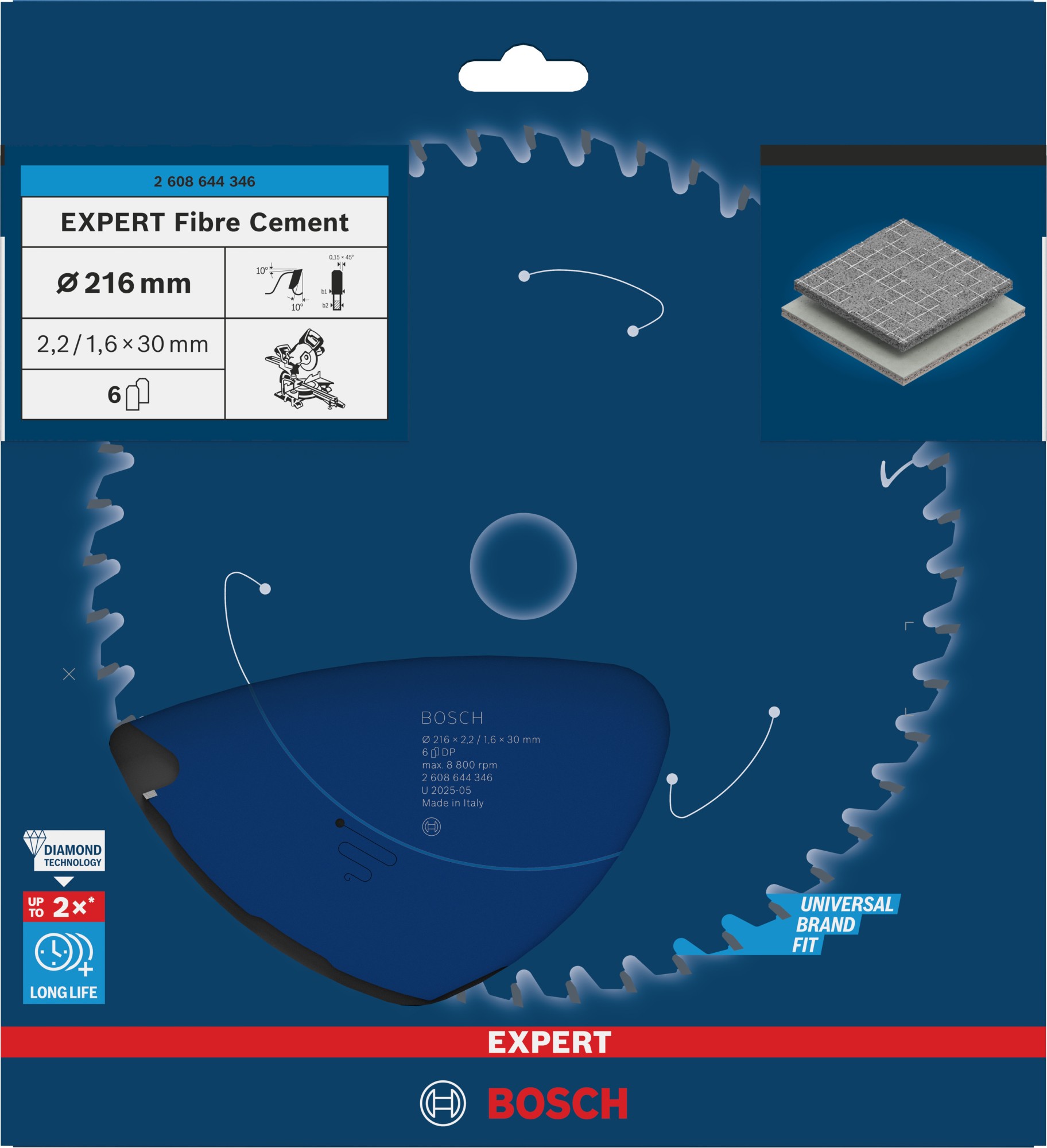 Hoja de sierra circular EXPERT Fibre Cement, 216 x 2,2/1,6 x 30 mm, T6