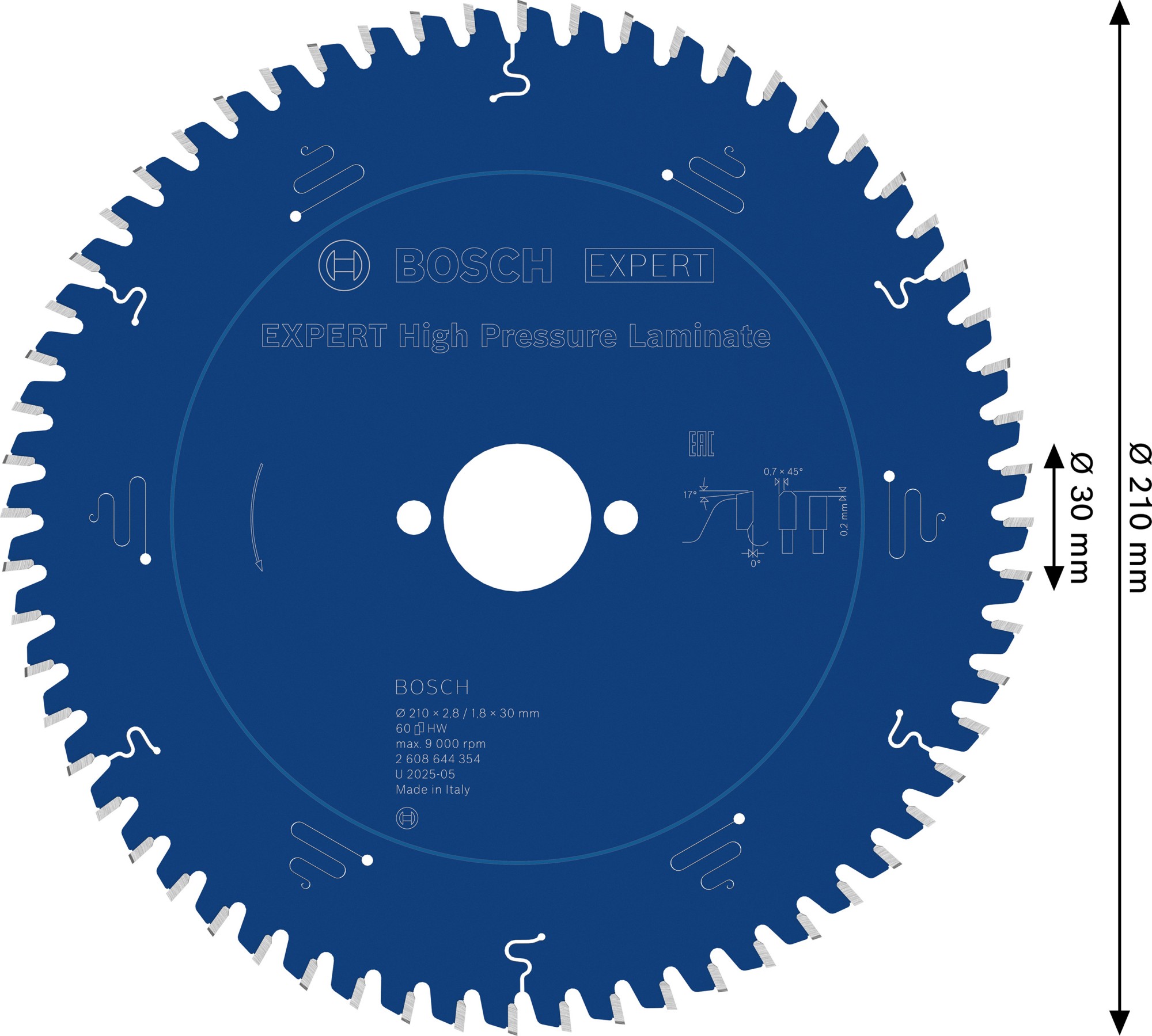 Hoja de sierra circular EXPERT High Pressure Laminate, 210 x 2,8/1,8 x 30 mm, T60