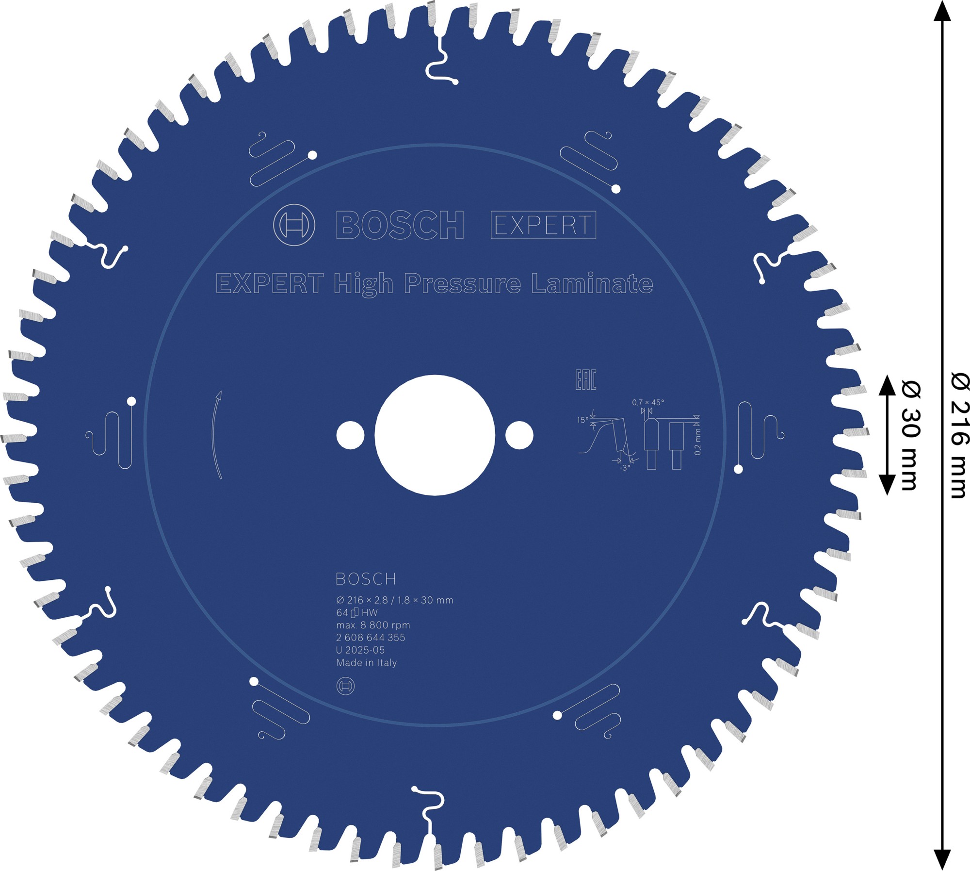 Hoja de sierra circular EXPERT High Pressure Laminate, 216 x 2,8/1,8 x 30 mm, T64