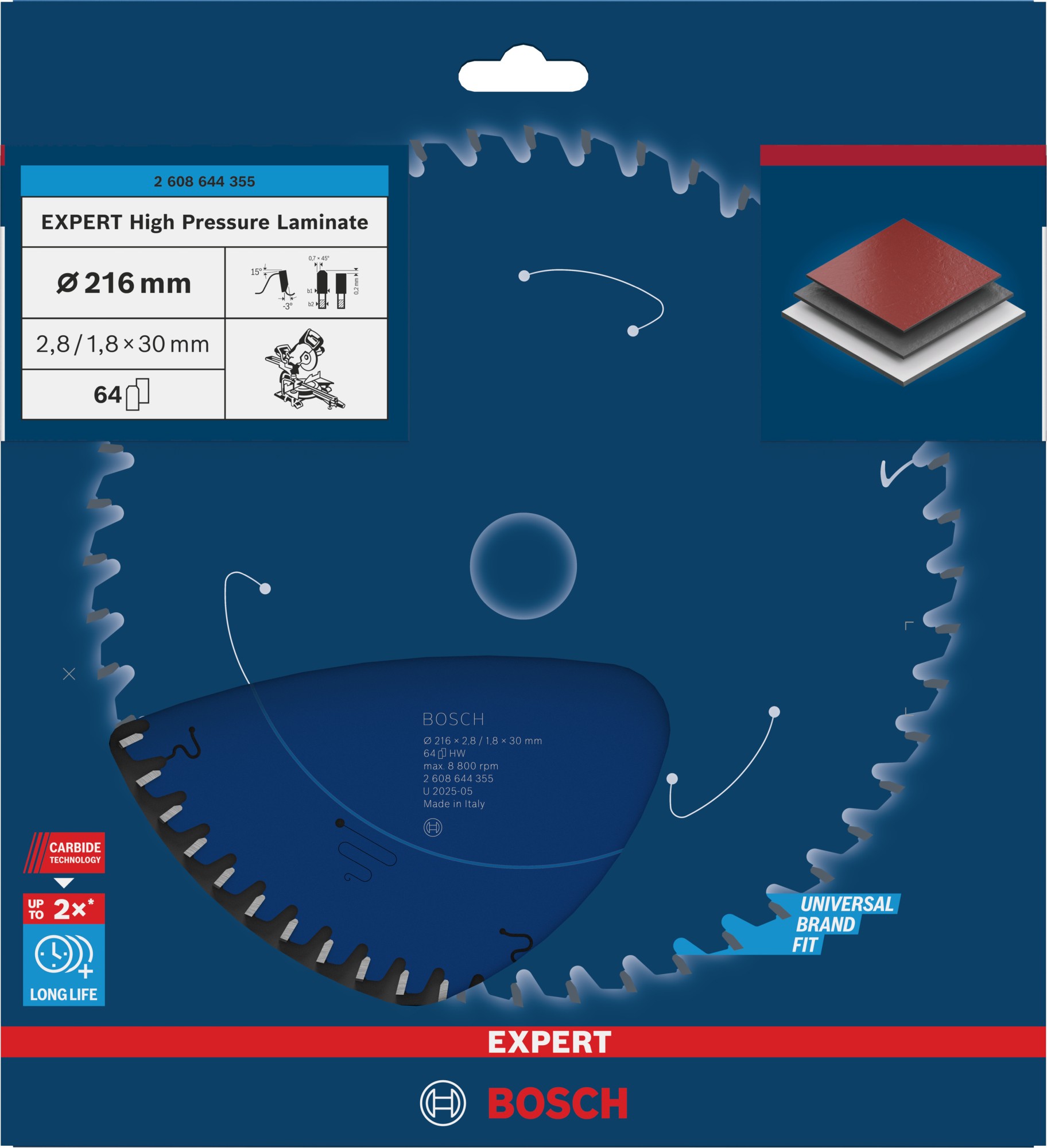 Hoja de sierra circular EXPERT High Pressure Laminate, 216 x 2,8/1,8 x 30 mm, T64
