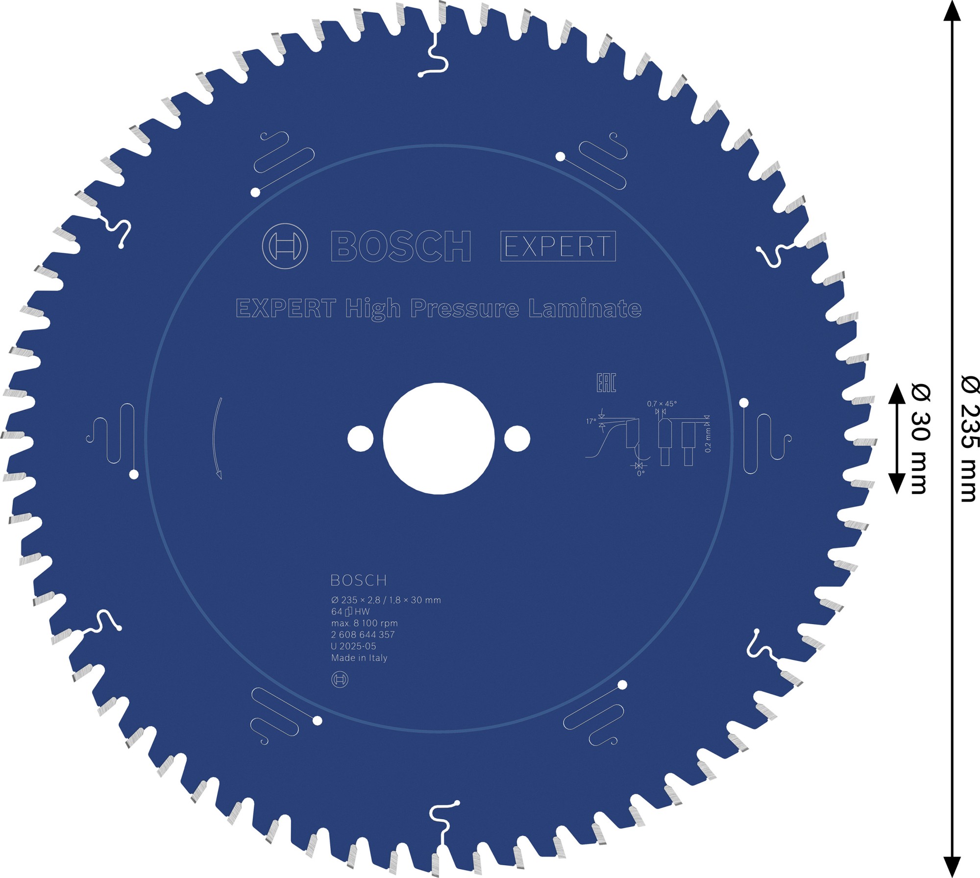 Hoja de sierra circular EXPERT High Pressure Laminate, 235 x 2,8/1,8 x 30 mm, T64