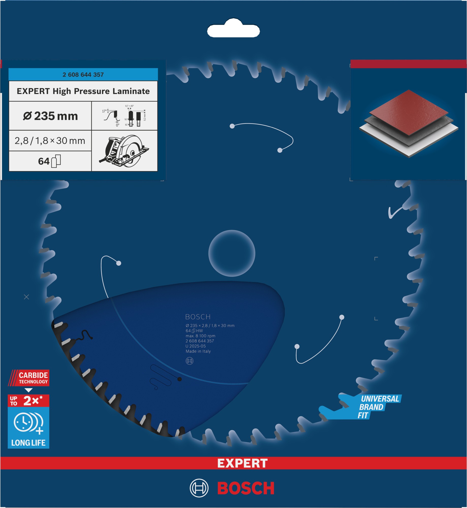 Hoja de sierra circular EXPERT High Pressure Laminate, 235 x 2,8/1,8 x 30 mm, T64