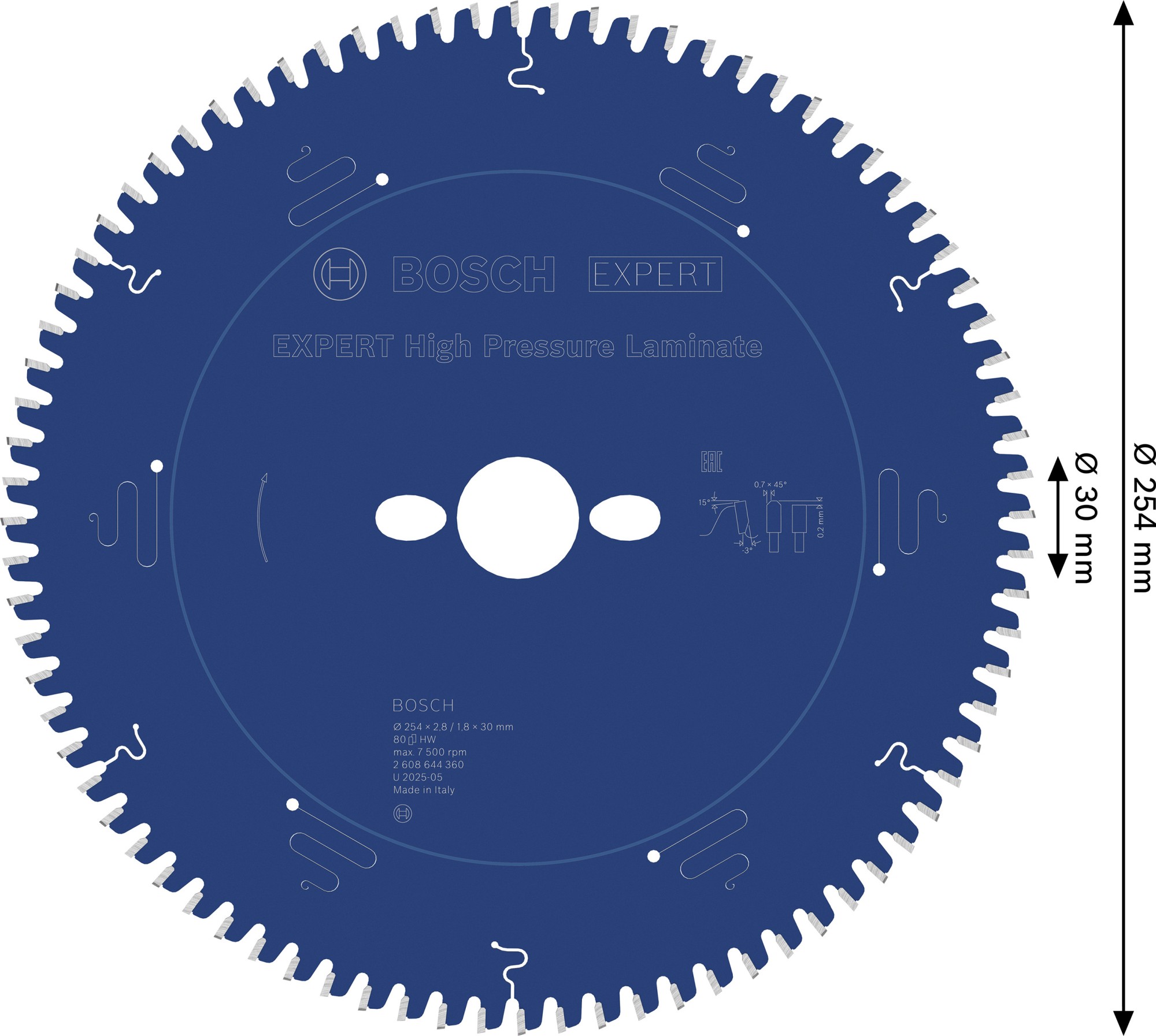 Hoja de sierra circular EXPERT High Pressure Laminate, 254 x 2,8/1,8 x 30 mm, T80