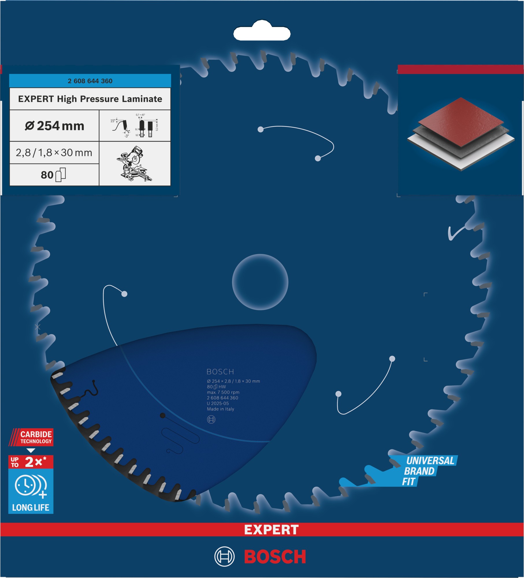 Hoja de sierra circular EXPERT High Pressure Laminate, 254 x 2,8/1,8 x 30 mm, T80
