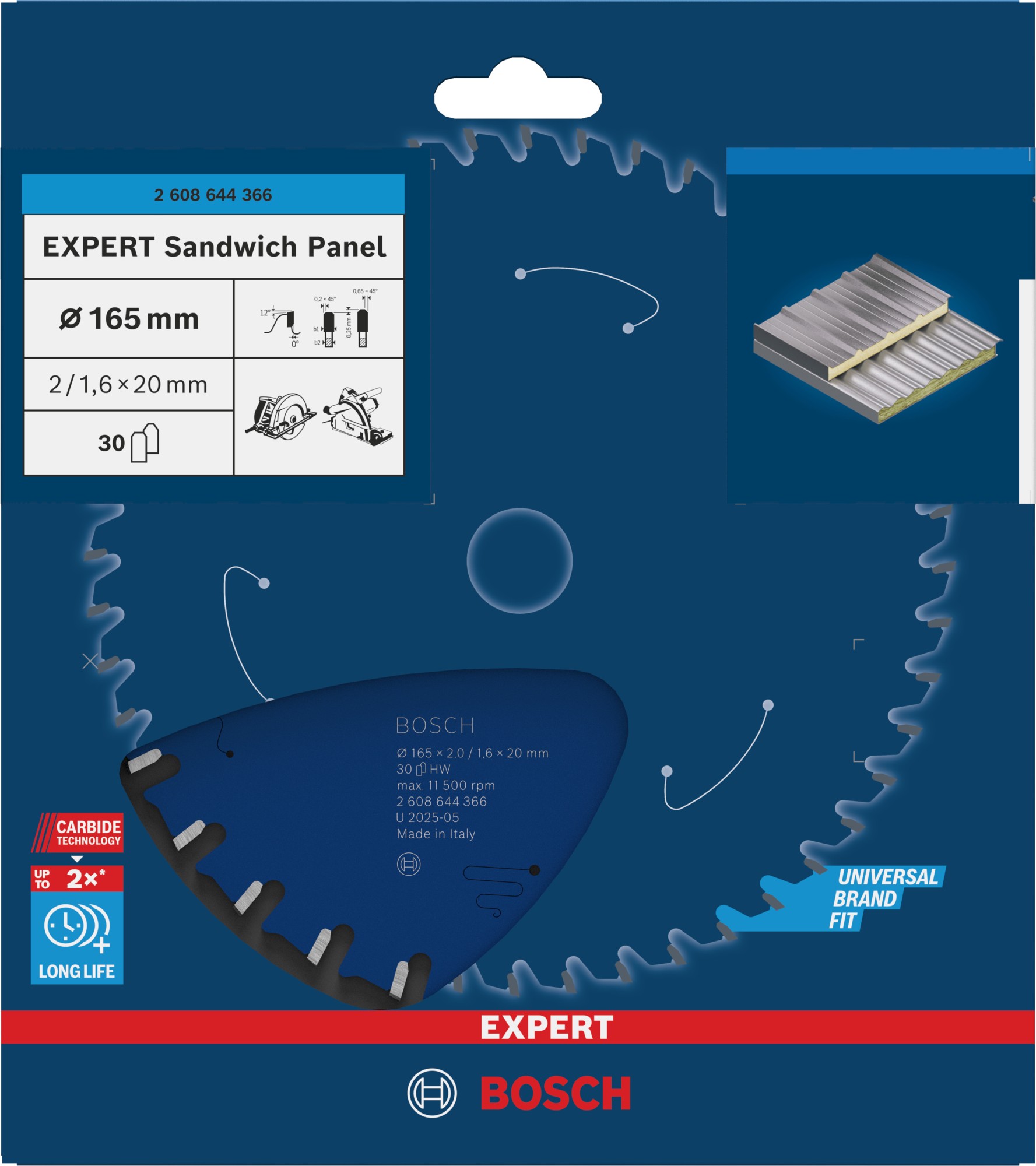 Hoja de sierra circular EXPERT Sandwich Panel, 165 x 2/1,6 x 20 mm, T30