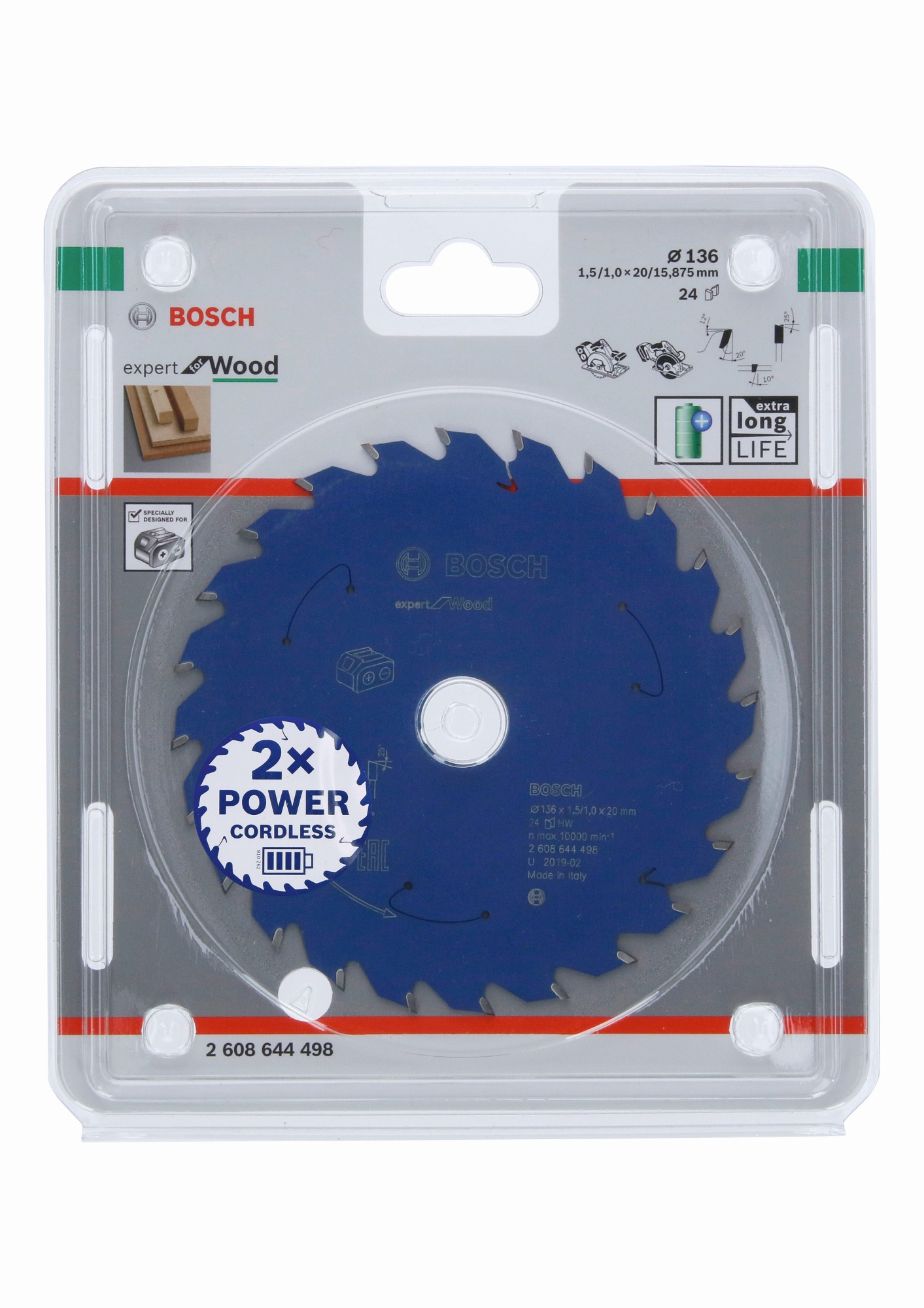 Disco de sierra circular Expert for Wood para sierras sin cables 136 x 1,5/1 x 20 T24