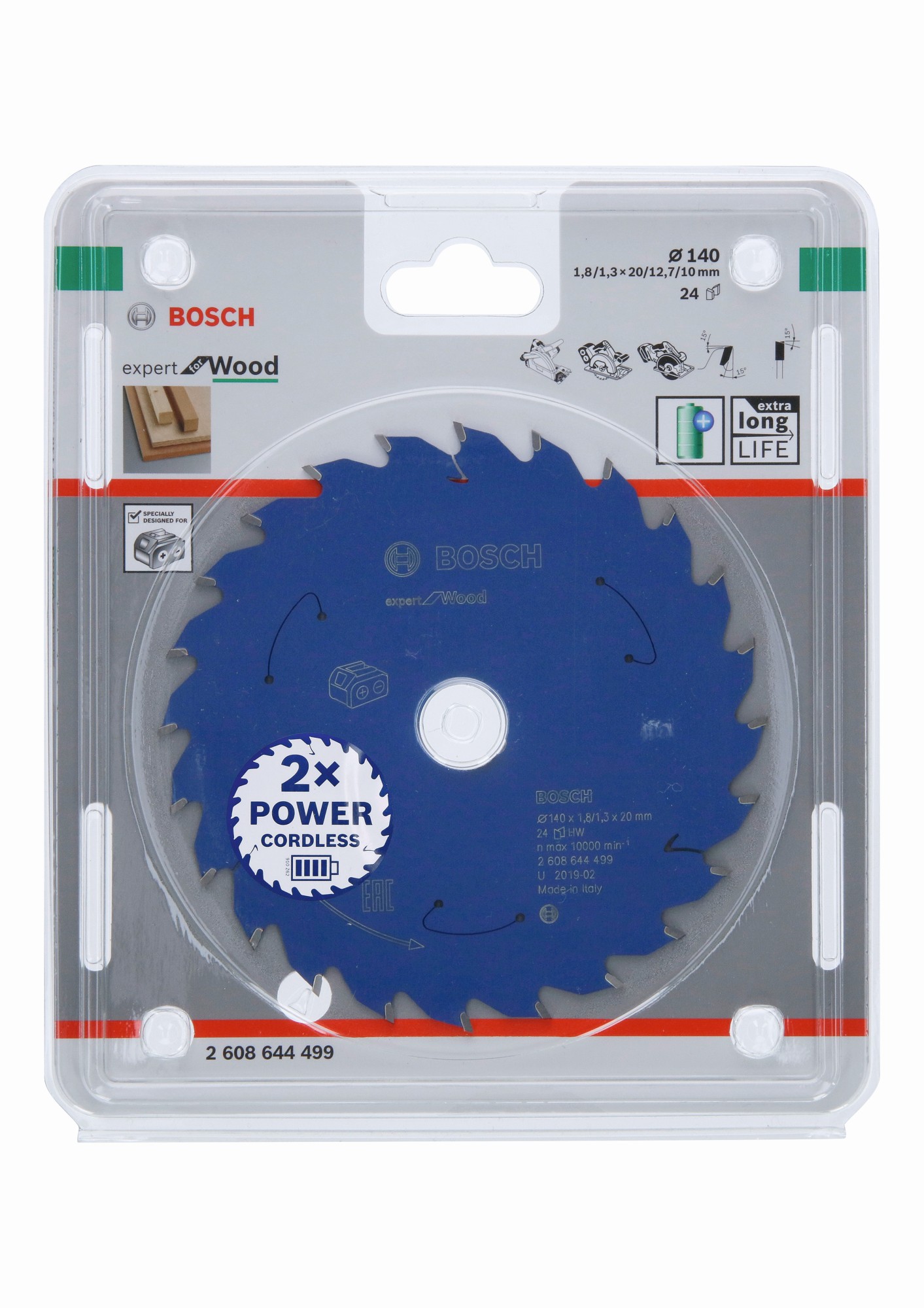Disco de sierra circular Expert for Wood para sierras sin cables 140 x 1,8/1,3 x 20 T24