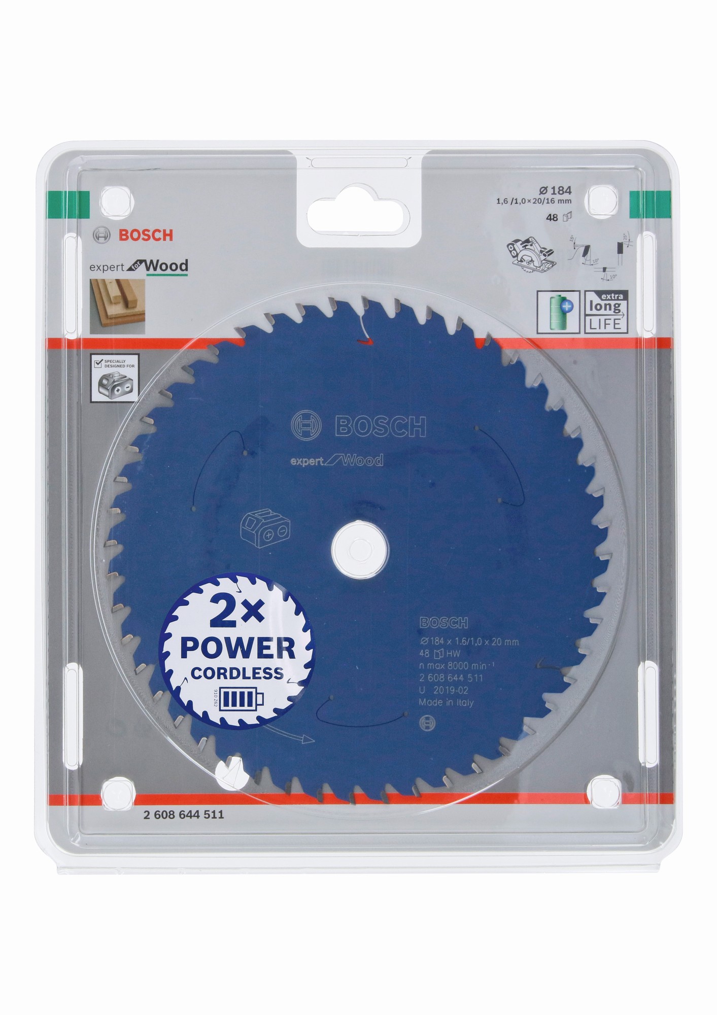Disco de sierra circular Expert for Wood para sierras sin cables 184 x 1,6/1 x 20 T48